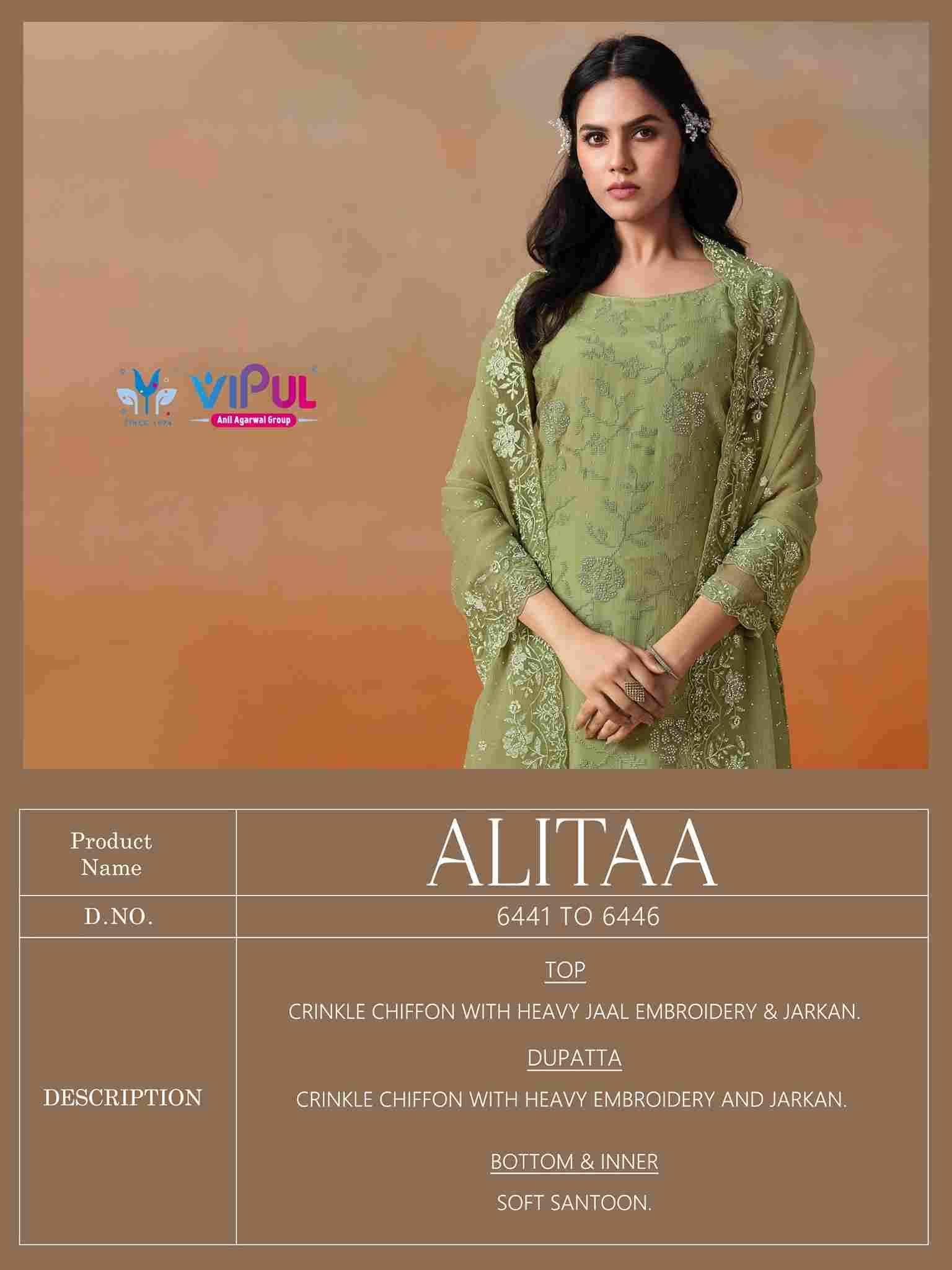 Alitaa By Vipul Fashion 6441 To 6446 Series Indian Traditional Wear Collection Beautiful Stylish Fancy Colorful Party Wear & Occasional Wear Chiffon Sarees At Wholesale Price
