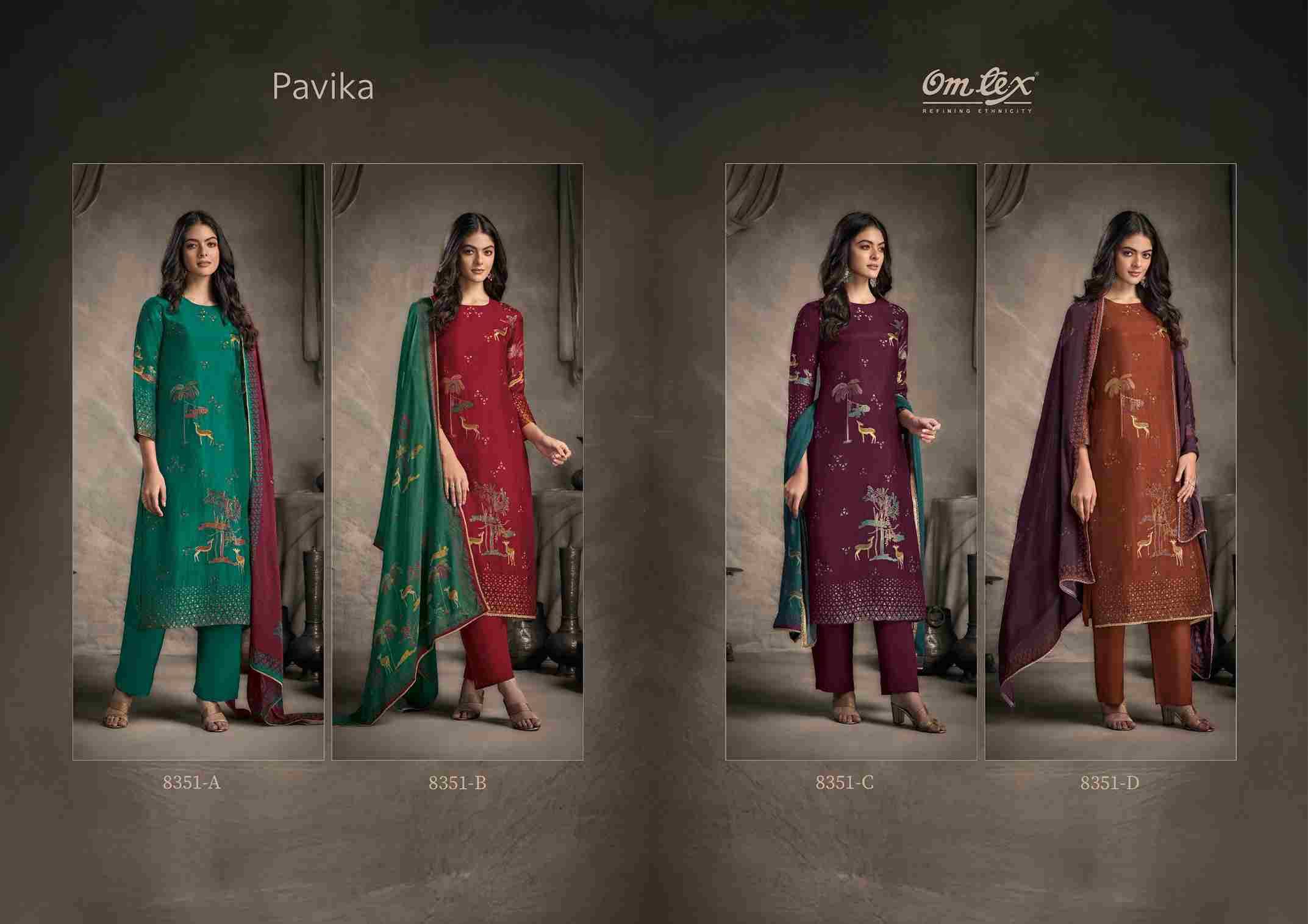 Pavika By Om Tex 8351-A To 8351-D Series Beautiful Festive Suits Colorful Stylish Fancy Casual Wear & Ethnic Wear Silk Jacquard Dresses At Wholesale Price