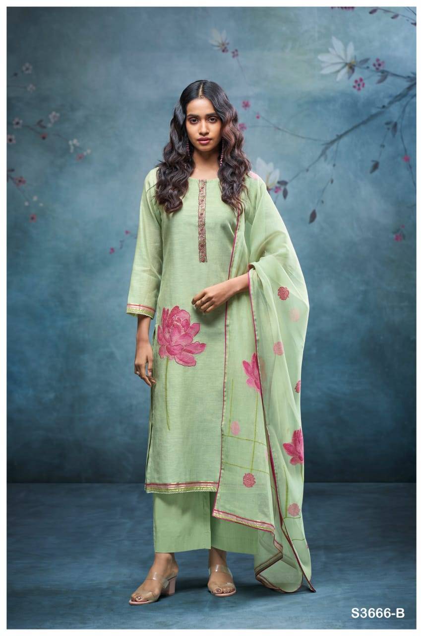 Reva-3666 By Ganga Fashion 3666-A To 3666-D Series Beautiful Festive Suits Colorful Stylish Fancy Casual Wear & Ethnic Wear Pure Chanderi Jacquard Dresses At Wholesale Price