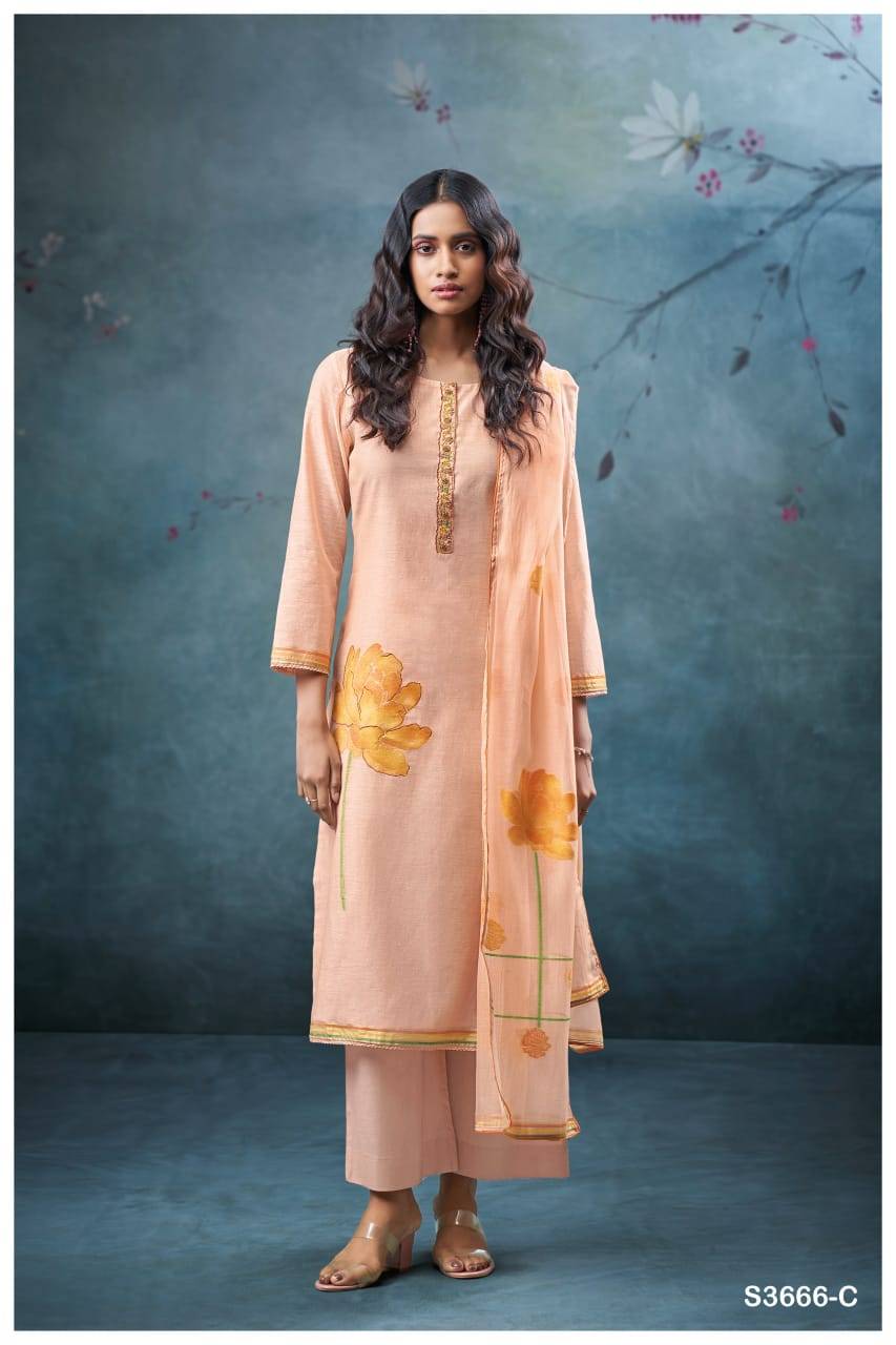 Reva-3666 By Ganga Fashion 3666-A To 3666-D Series Beautiful Festive Suits Colorful Stylish Fancy Casual Wear & Ethnic Wear Pure Chanderi Jacquard Dresses At Wholesale Price