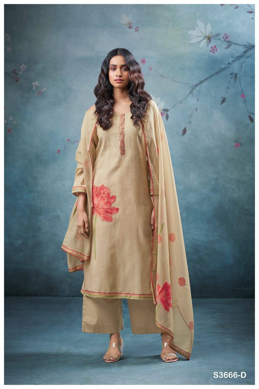 Reva-3666 By Ganga Fashion 3666-A To 3666-D Series Beautiful Festive Suits Colorful Stylish Fancy Casual Wear & Ethnic Wear Pure Chanderi Jacquard Dresses At Wholesale Price