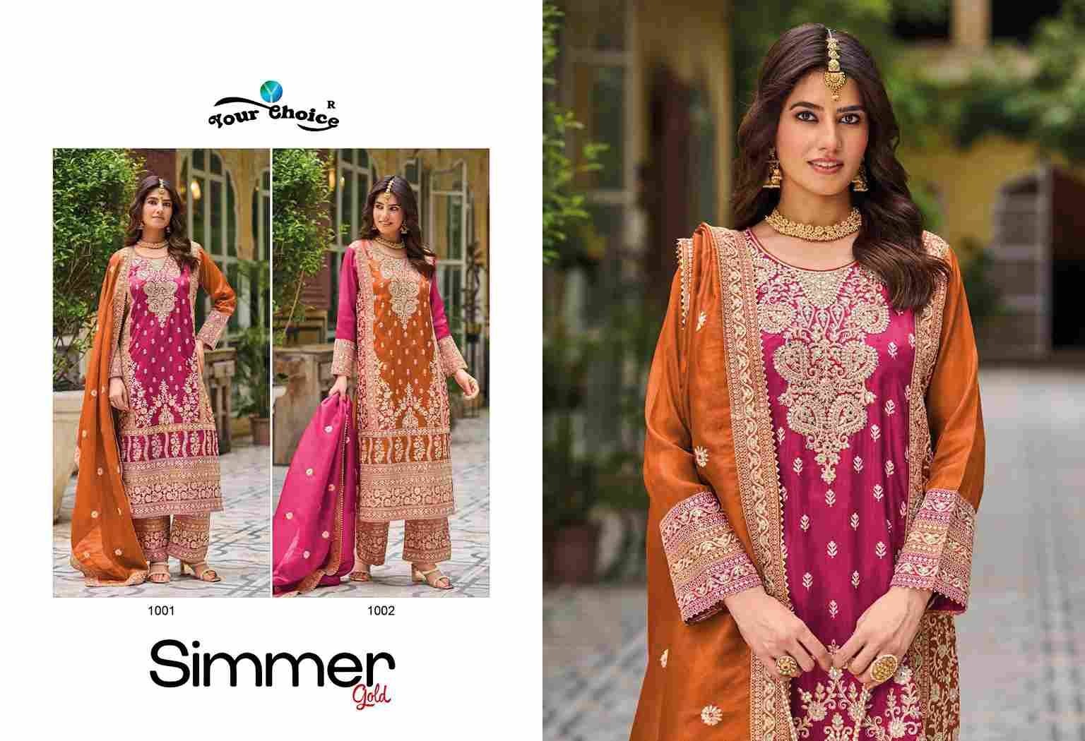 Simmer Gold By Your Choice 1001 To 1002 Series Designer Festive Suits Beautiful Fancy Colorful Stylish Party Wear & Occasional Wear Heavy Chinnon Dresses At Wholesale Price