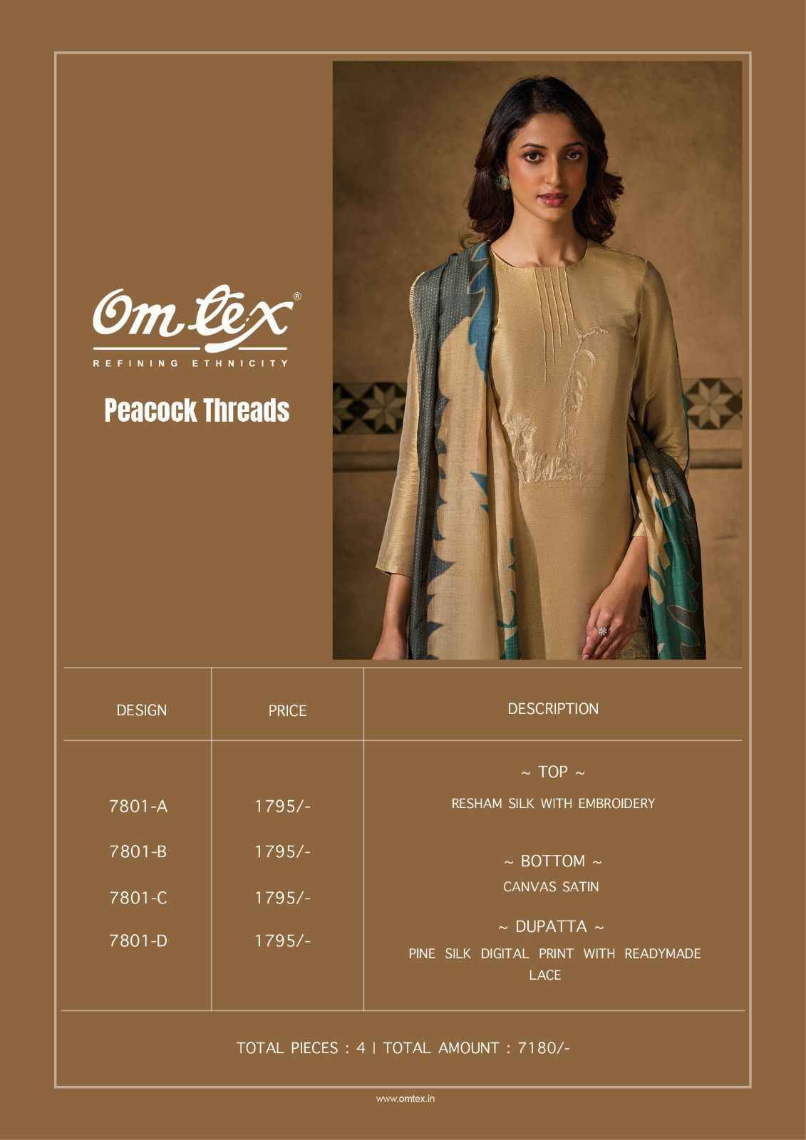 Peacock Threads By Om Tex 7801-A To 7801-D Series Beautiful Festive Suits Colorful Stylish Fancy Casual Wear & Ethnic Wear Silk Print Dresses At Wholesale Price