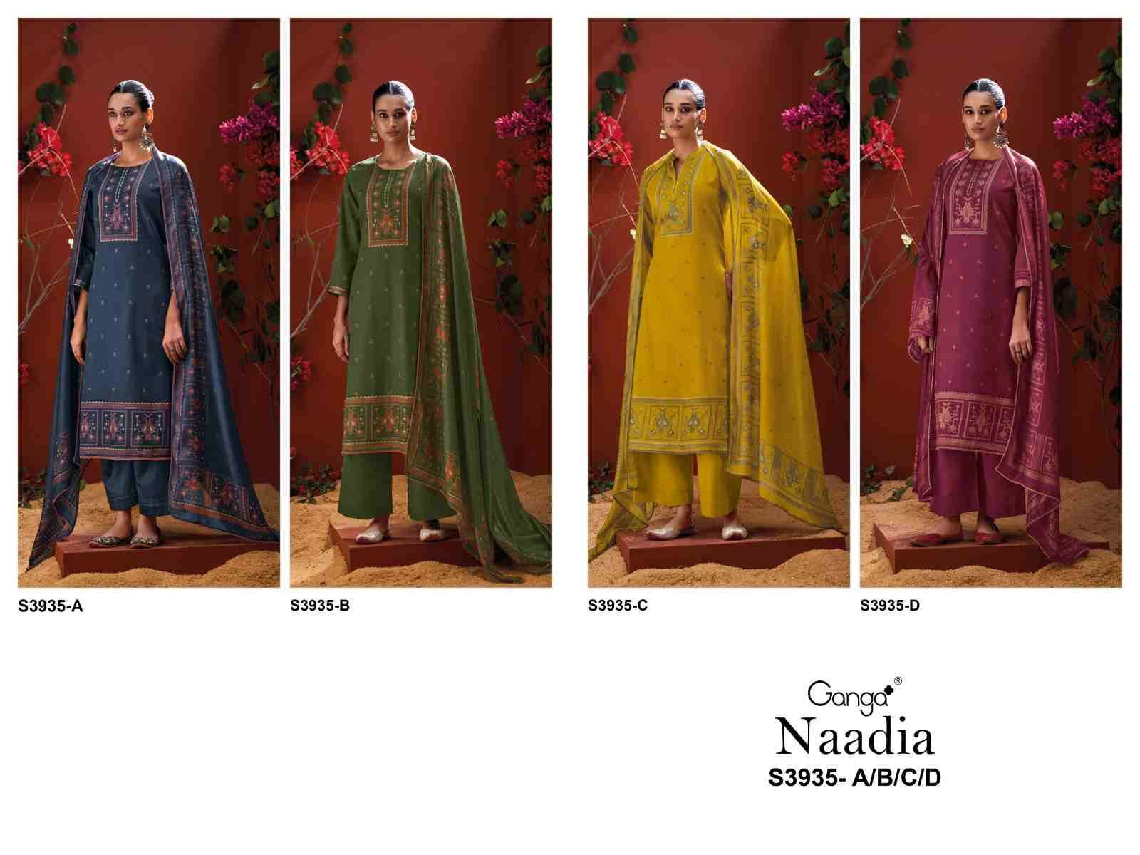Naadia-3935 By Ganga Fashion 3935-A To 3935-D Series Beautiful Festive Suits Colorful Stylish Fancy Casual Wear & Ethnic Wear Pure Cotton Satin Dresses At Wholesale Price