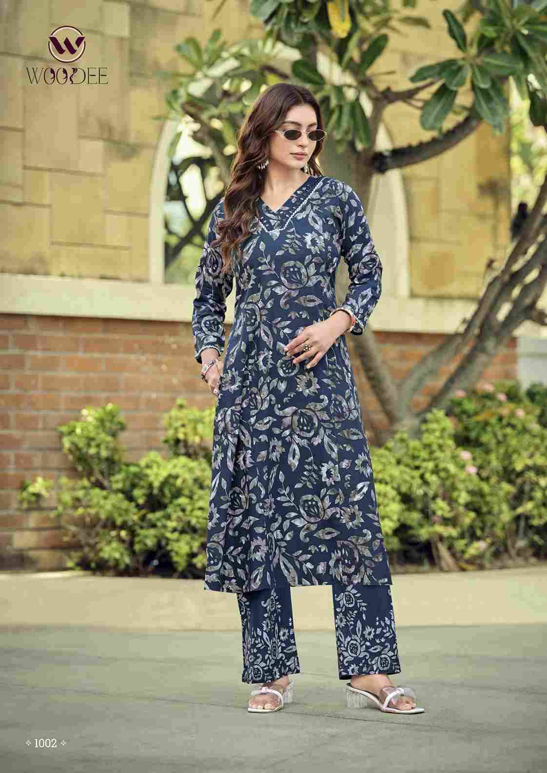 Pavitra By Woodee 1001 To 1006 Series Designer Collection Beautiful Stylish Fancy Colorful Party Wear & Occasional Wear Rayon Print Kurtis With Bottom At Wholesale Price