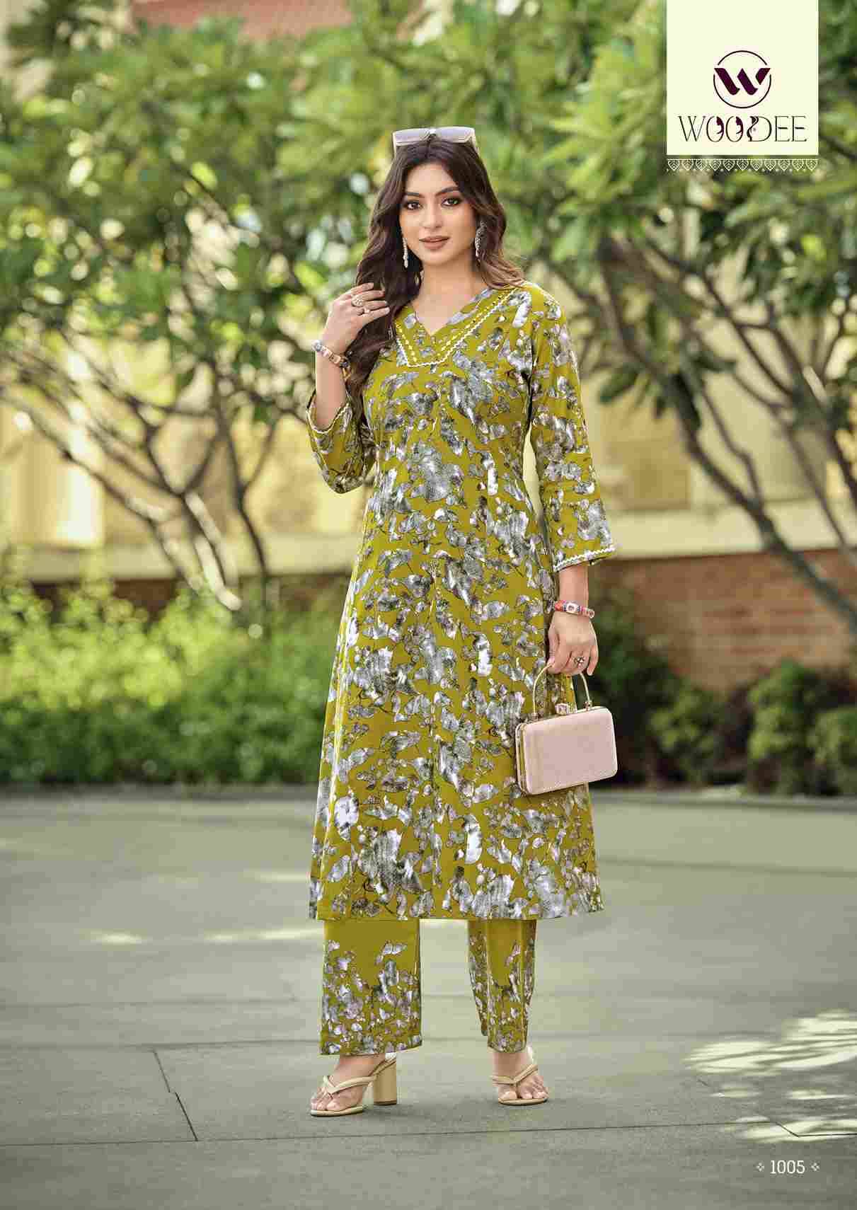 Pavitra By Woodee 1001 To 1006 Series Designer Collection Beautiful Stylish Fancy Colorful Party Wear & Occasional Wear Rayon Print Kurtis With Bottom At Wholesale Price