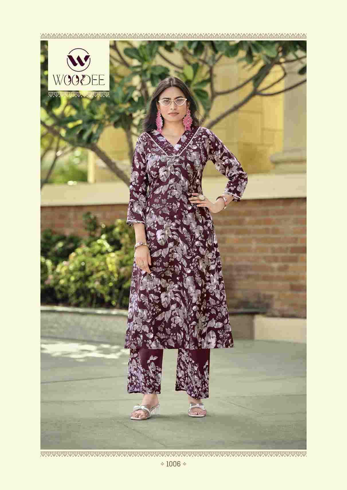 Pavitra By Woodee 1001 To 1006 Series Designer Collection Beautiful Stylish Fancy Colorful Party Wear & Occasional Wear Rayon Print Kurtis With Bottom At Wholesale Price