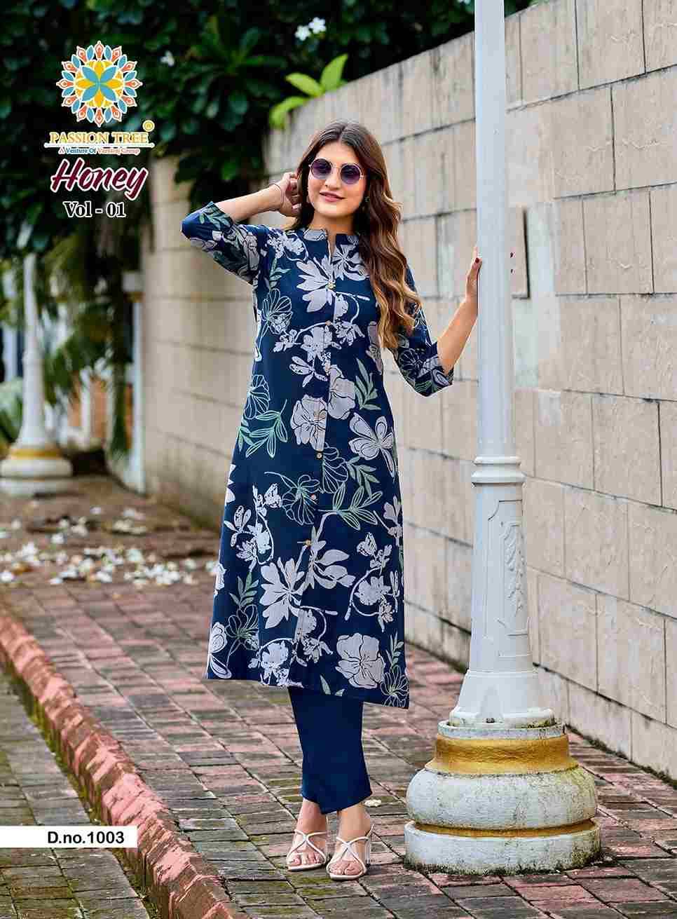 Honey Vol-1 By Passion Tree 1001 To 1006 Series Designer Collection Beautiful Stylish Fancy Colorful Party Wear & Occasional Wear Vatican Print Kurtis With Bottom At Wholesale Price