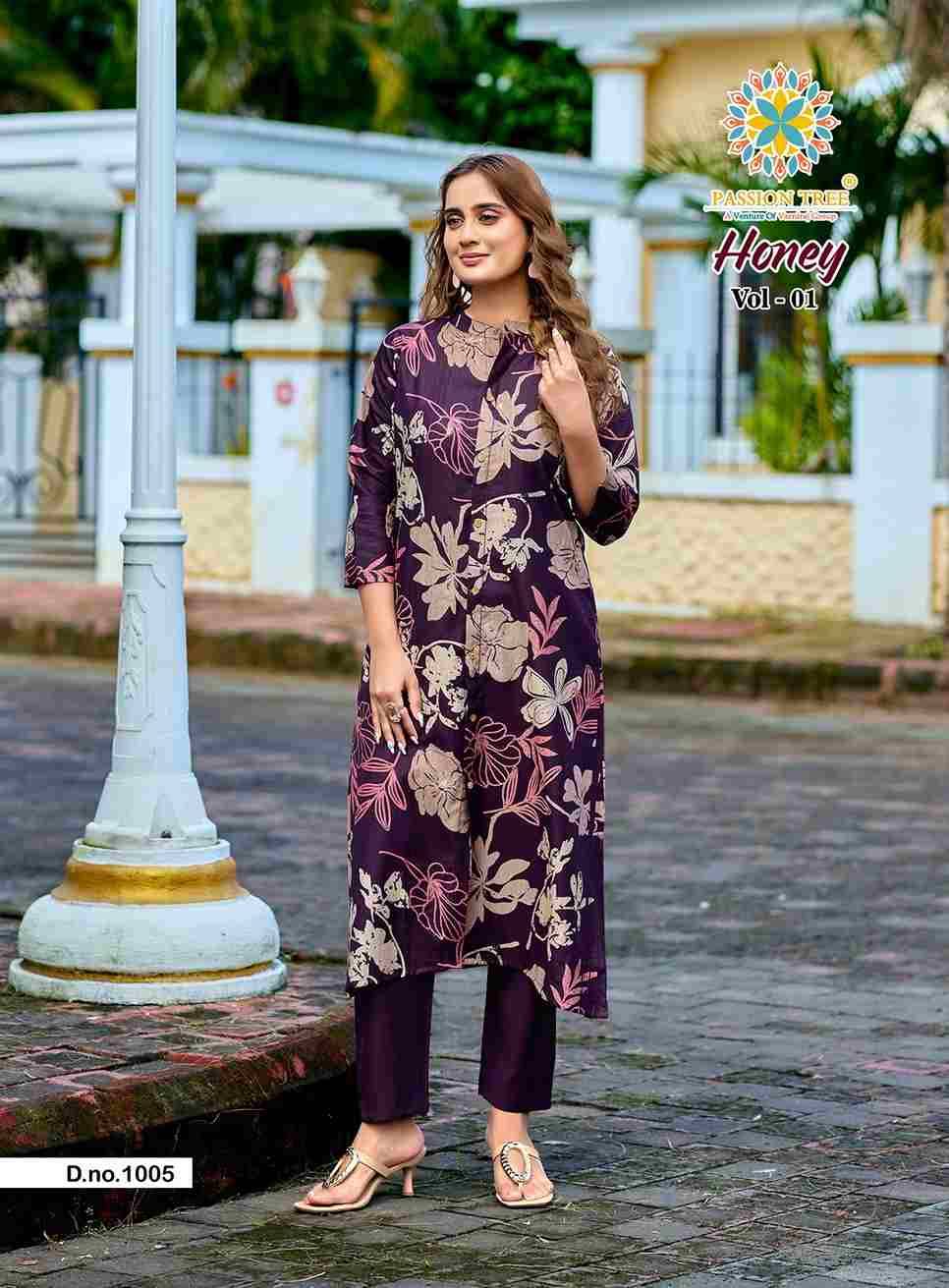 Honey Vol-1 By Passion Tree 1001 To 1006 Series Designer Collection Beautiful Stylish Fancy Colorful Party Wear & Occasional Wear Vatican Print Kurtis With Bottom At Wholesale Price