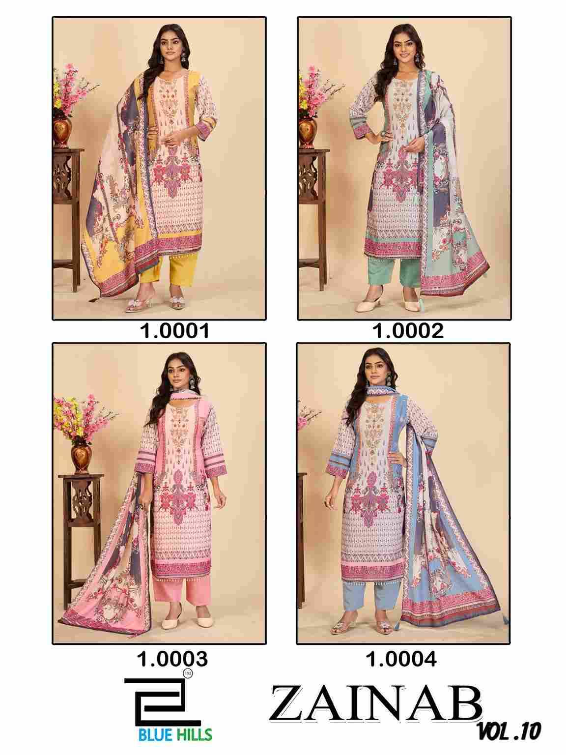 Zainab Vol-10 By Blue Hills 10001 To 10004 Series Designer Festive Suits Beautiful Fancy Colorful Stylish Party Wear & Occasional Wear Pure Muslin Dresses At Wholesale Price