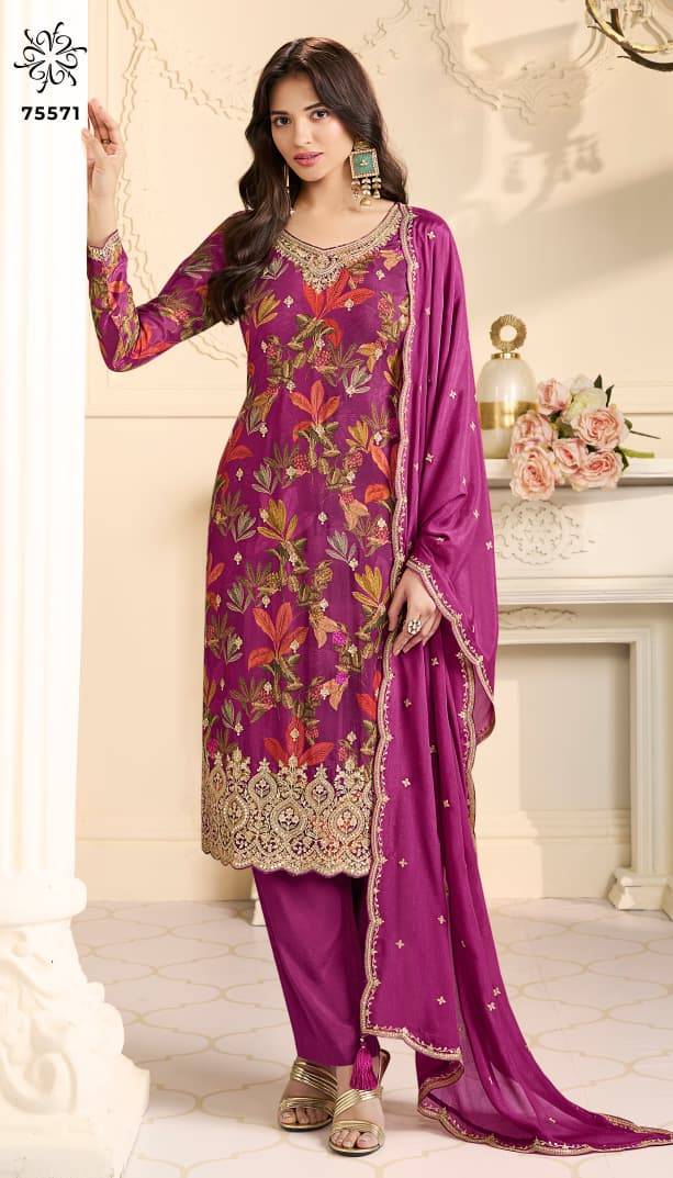 Gun Gun By Vinay Fashion 75571 To 75574 Series Designer Festive Suits Collection Beautiful Stylish Fancy Colorful Party Wear & Occasional Wear Chinnon Embroidered Dresses At Wholesale Price