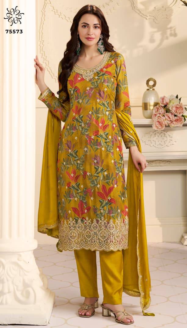 Gun Gun By Vinay Fashion 75571 To 75574 Series Designer Festive Suits Collection Beautiful Stylish Fancy Colorful Party Wear & Occasional Wear Chinnon Embroidered Dresses At Wholesale Price