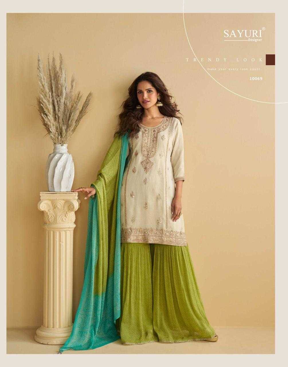Gulabo By Sayuri 10069 To 10073 Series Beautiful Sharara Suits Colorful Stylish Fancy Casual Wear & Ethnic Wear Chinnon Silk Dresses At Wholesale Price