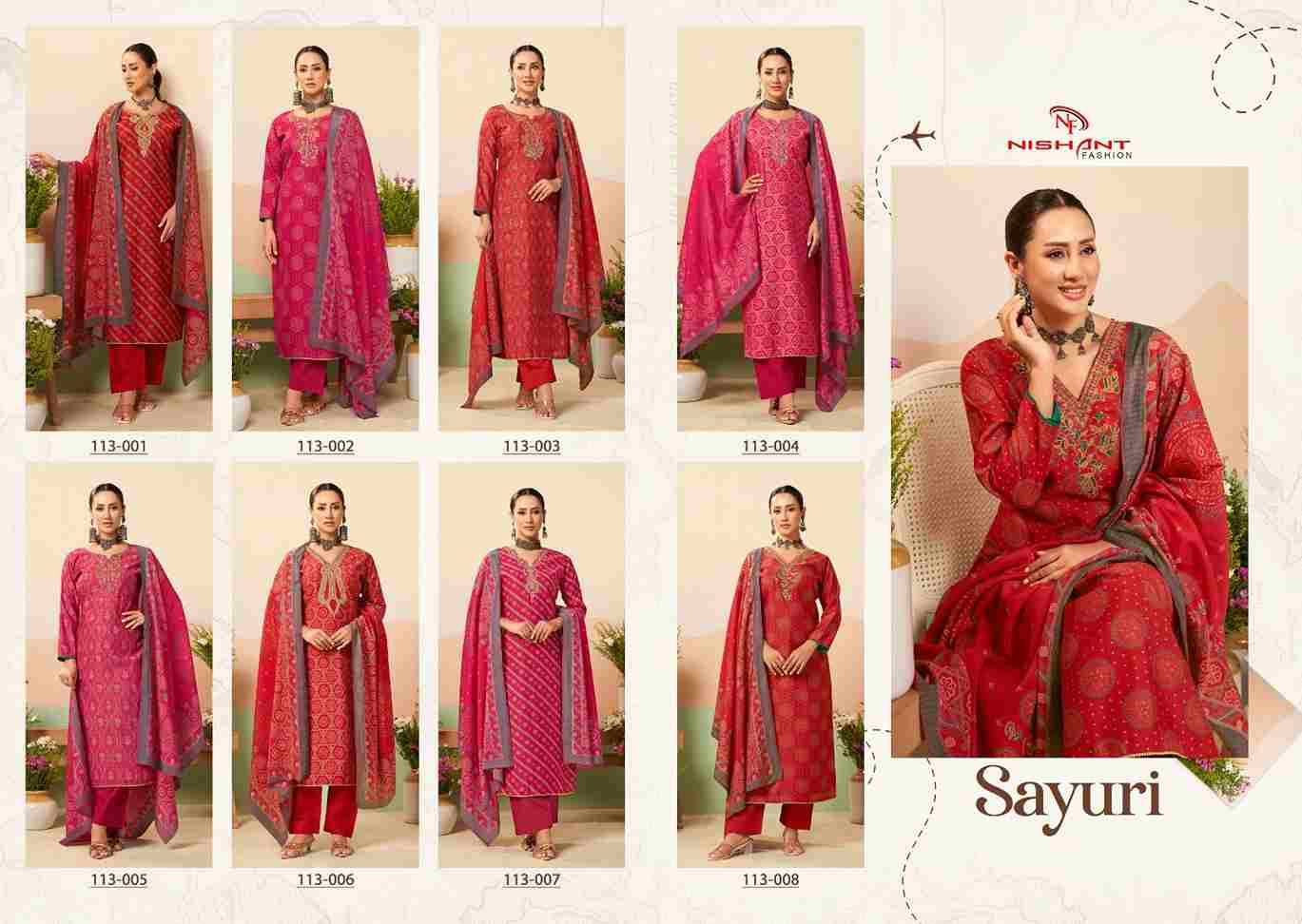 Sayuri By Nishant Fashion 113-001 To 113-008 Series Beautiful Festive Suits Stylish Fancy Colorful Party Wear & Occasional Wear Muslin Silk Dresses At Wholesale Price