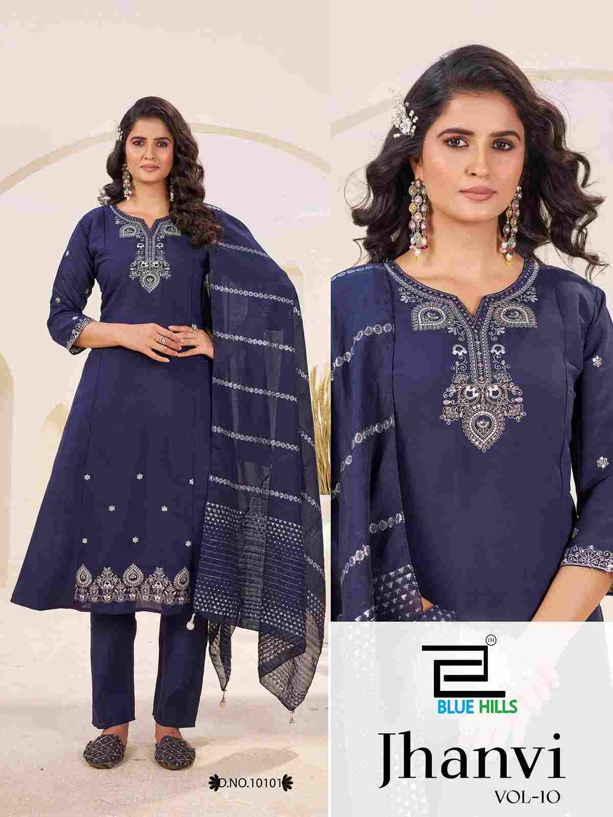 Jhanvi Vol-10 By Blue Hills 10101 To 10104 Series Beautiful Stylish Festive Suits Fancy Colorful Casual Wear & Ethnic Wear & Ready To Wear Roman Silk Dresses At Wholesale Price