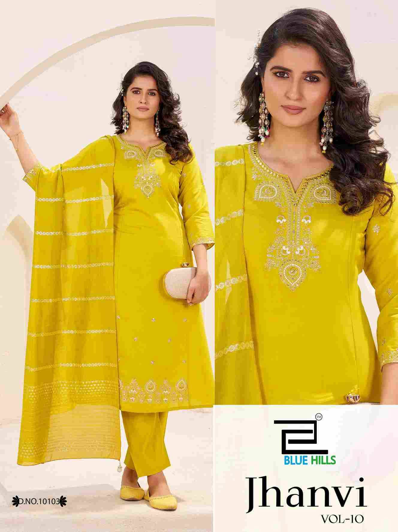 Jhanvi Vol-10 By Blue Hills 10101 To 10104 Series Beautiful Stylish Festive Suits Fancy Colorful Casual Wear & Ethnic Wear & Ready To Wear Roman Silk Dresses At Wholesale Price