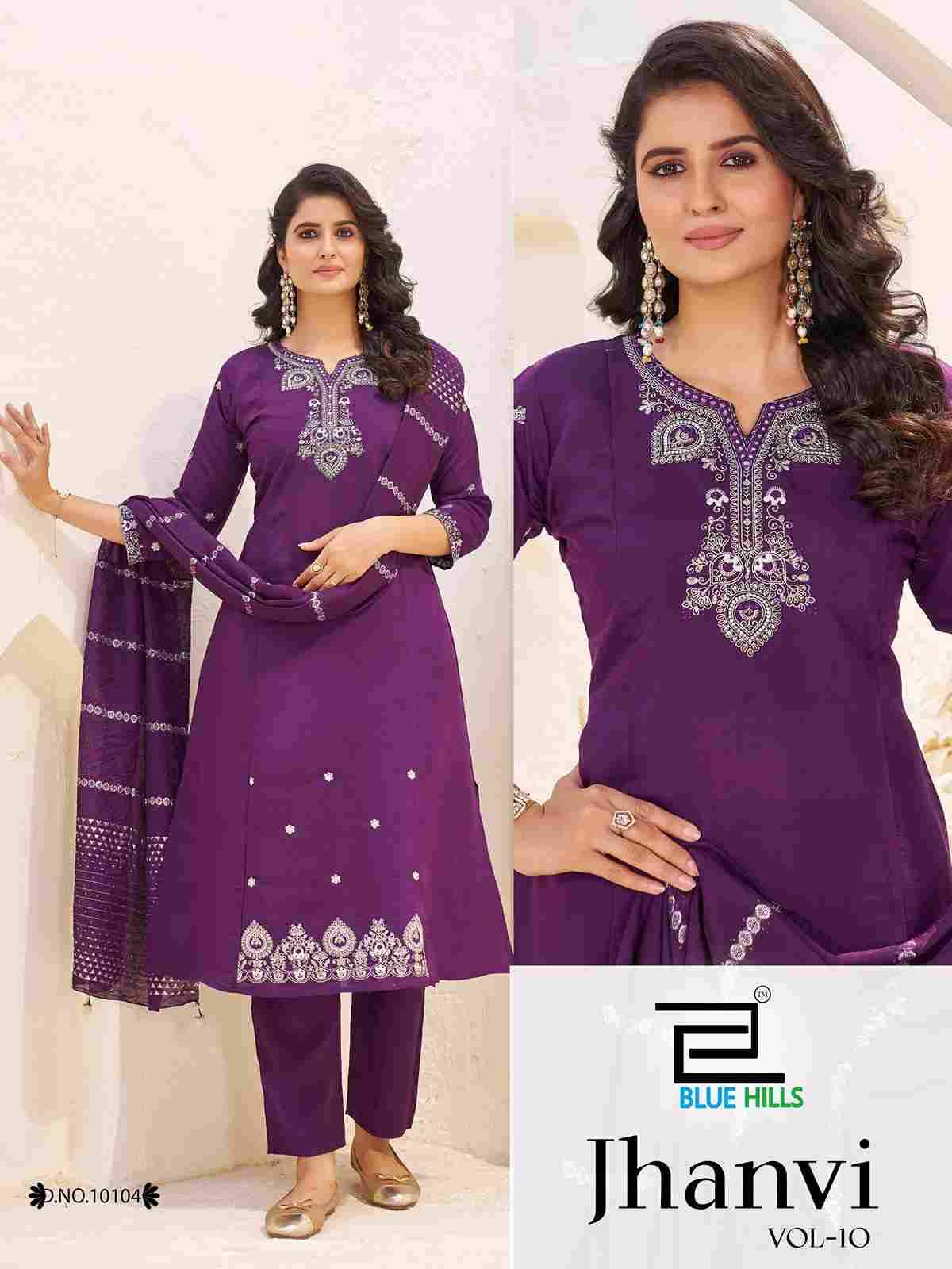 Jhanvi Vol-10 By Blue Hills 10101 To 10104 Series Beautiful Stylish Festive Suits Fancy Colorful Casual Wear & Ethnic Wear & Ready To Wear Roman Silk Dresses At Wholesale Price