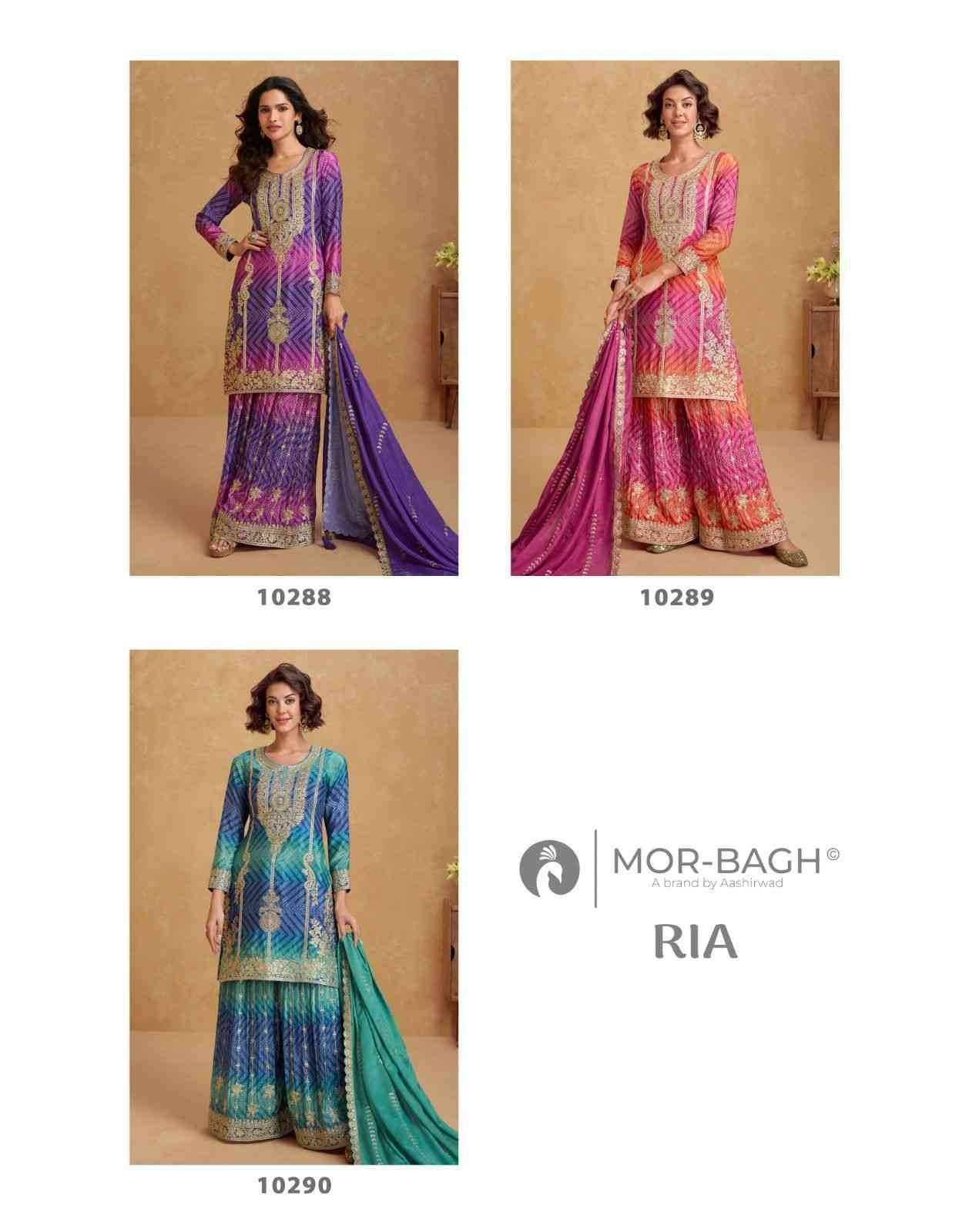 Ria By Mor-Bagh 10288 To 10290 Series Beautiful Stylish Sharara Suits Fancy Colorful Casual Wear & Ethnic Wear & Ready To Wear Premium Chinnon Silk Dresses At Wholesale Price