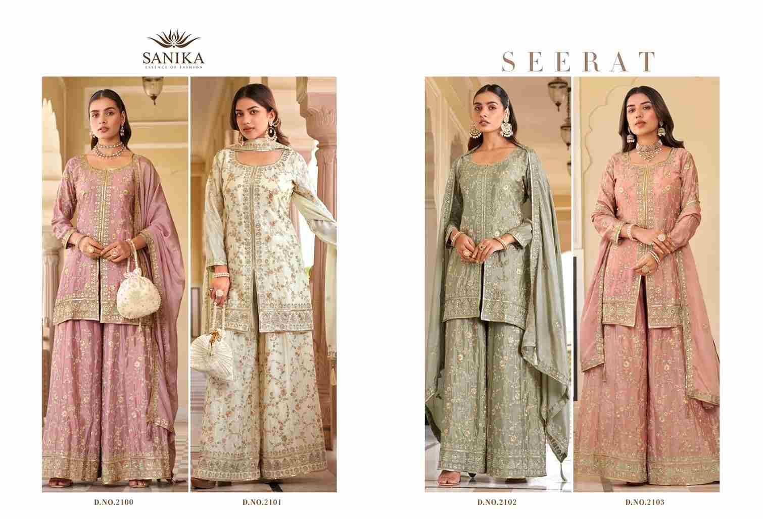 Seerat By Sanika 2100 To 2103 Series Beautiful Sharara Suits Stylish Fancy Colorful Party Wear & Occasional Wear Premium Chinnon Silk Dresses At Wholesale Price