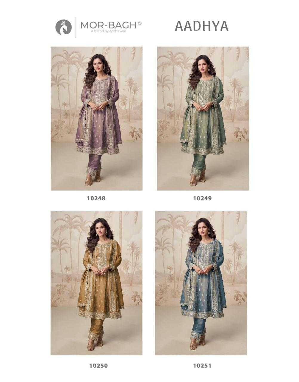Aadhya By Mor-Bagh 10248 To 10251 Series Designer Festive Suits Beautiful Fancy Colorful Stylish Party Wear & Occasional Wear Simar Silk Dresses At Wholesale Price