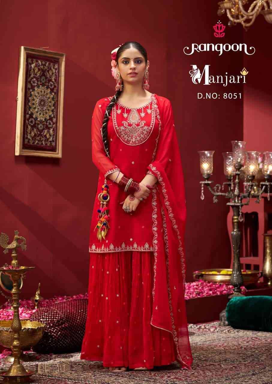 Manjari By Rangoon 8051 To 8054 Series Beautiful Sharara Suits Colorful Stylish Fancy Casual Wear & Ethnic Wear Chiffon Dresses At Wholesale Price