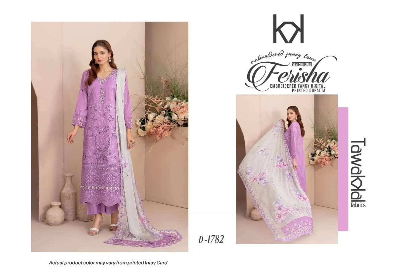 Original Pakistani Ferisha By Tawakkal Fab 1779 To 1788 Series Beautiful Pakistani Suits Colorful Stylish Fancy Casual Wear & Ethnic Wear Lawn Dresses At Wholesale Price