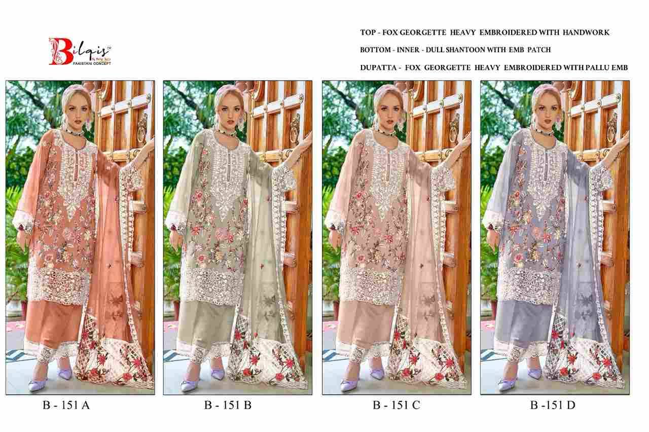 Bilqis 151 Colours By Bilqis 151-A To 151-D Series Beautiful Pakistani Suits Stylish Fancy Colorful Party Wear & Occasional Wear Faux Georgette Embroidery Dresses At Wholesale Price