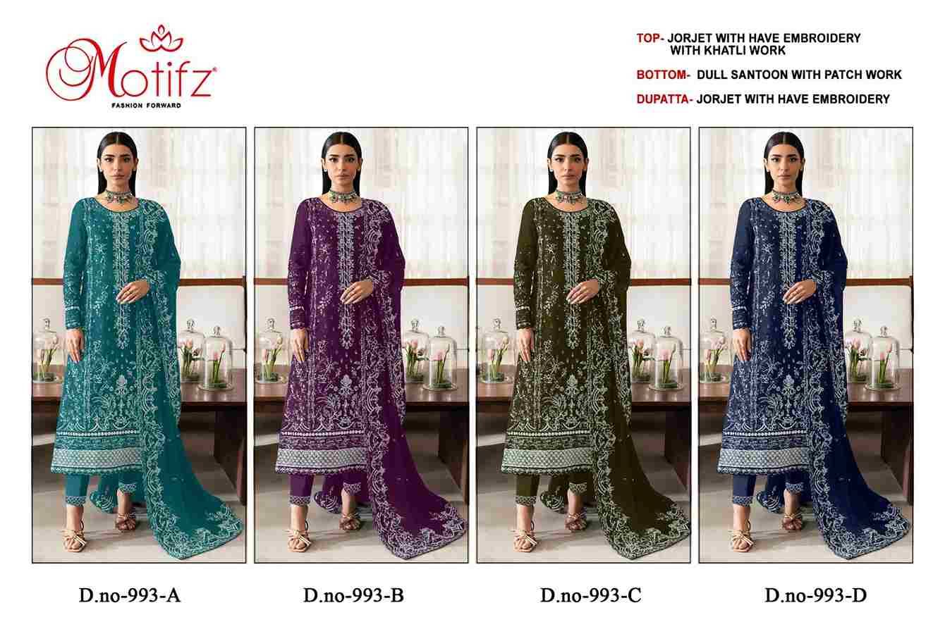 Motifz Hit Design 993 Colours By Motifz 993-A To 993-D Series Beautiful Pakistani Suits Colorful Stylish Fancy Casual Wear & Ethnic Wear Georgette Dresses At Wholesale Price