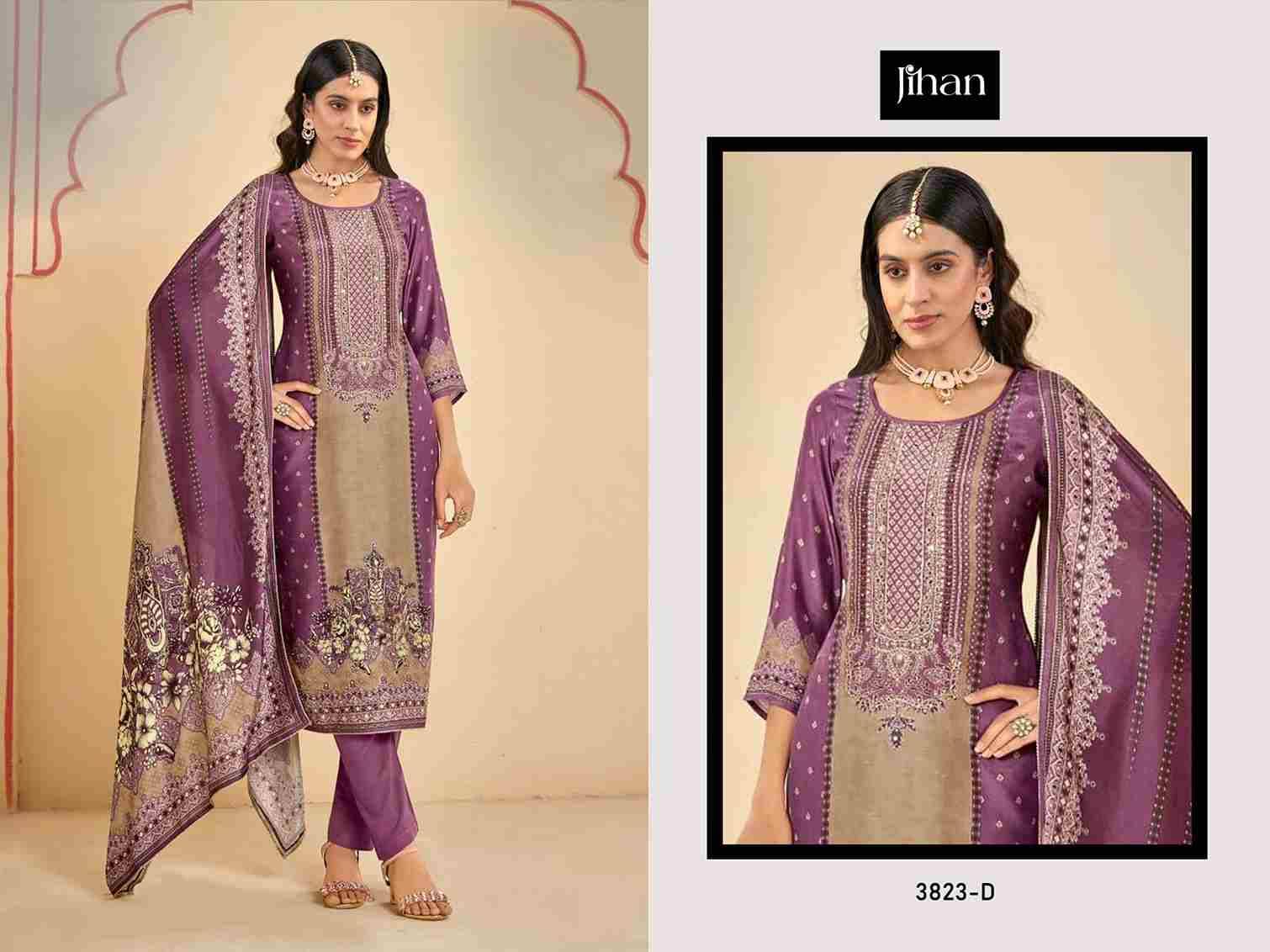 Jihan 3823 Colours By Jihan 3823-A To 3823-D Series Beautiful Pakistani Suits Colorful Stylish Fancy Casual Wear & Ethnic Wear Pure Viscose Muslin Dresses At Wholesale Price