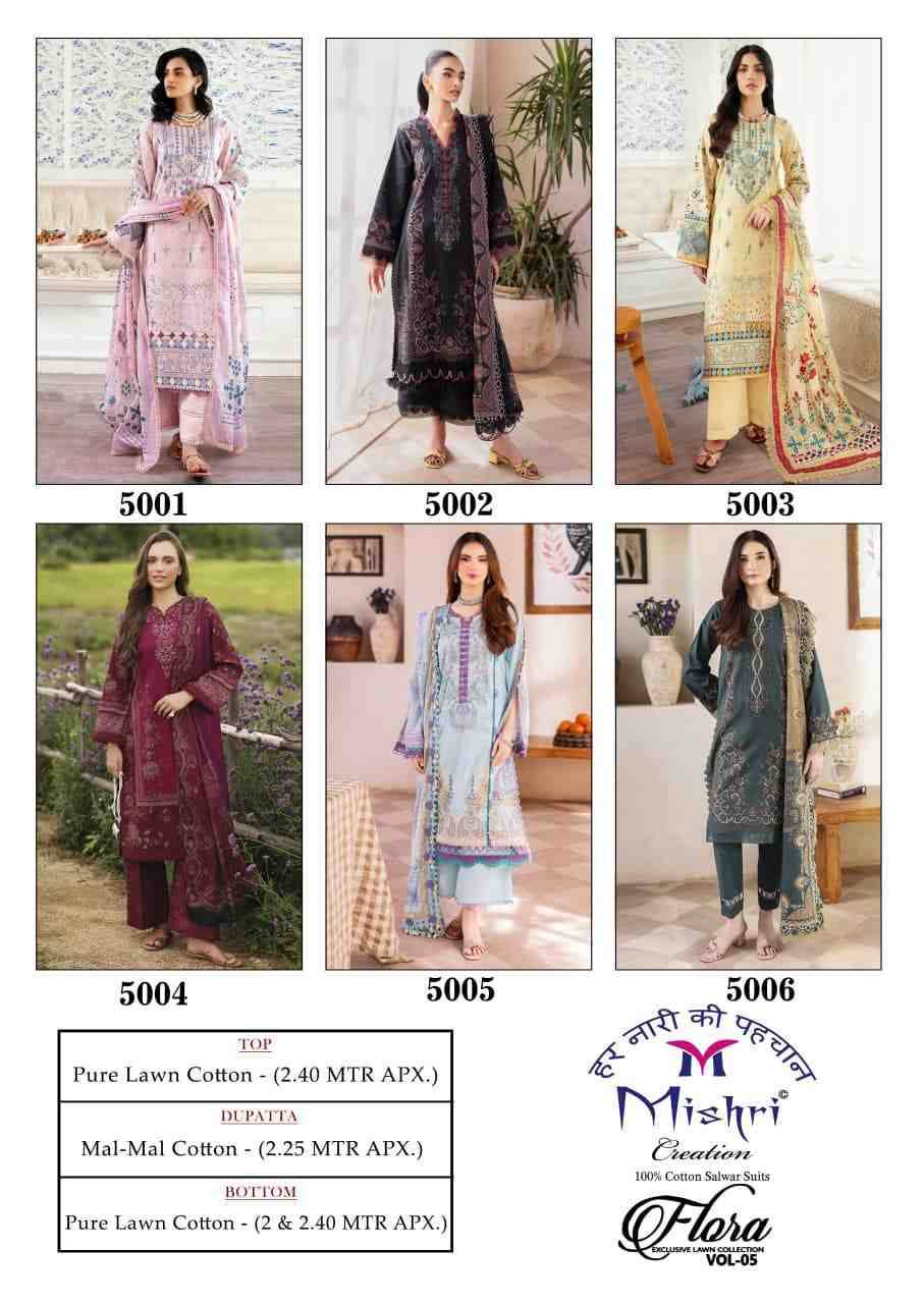 Flora Vol-5 By Mishri 5001 To 5006 Series Beautiful Suits Stylish Colorful Fancy Casual Wear & Ethnic Wear Lawn Cotton Print Dresses At Wholesale Price