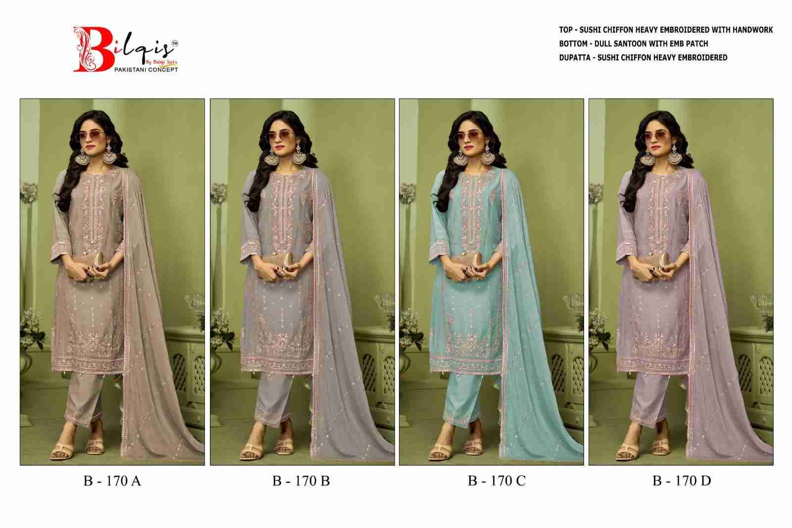 Bilqis 170 Colours By Bilqis 170-A To 170-D Series Beautiful Pakistani Suits Stylish Fancy Colorful Party Wear & Occasional Wear Chiffon Embroidery Dresses At Wholesale Price