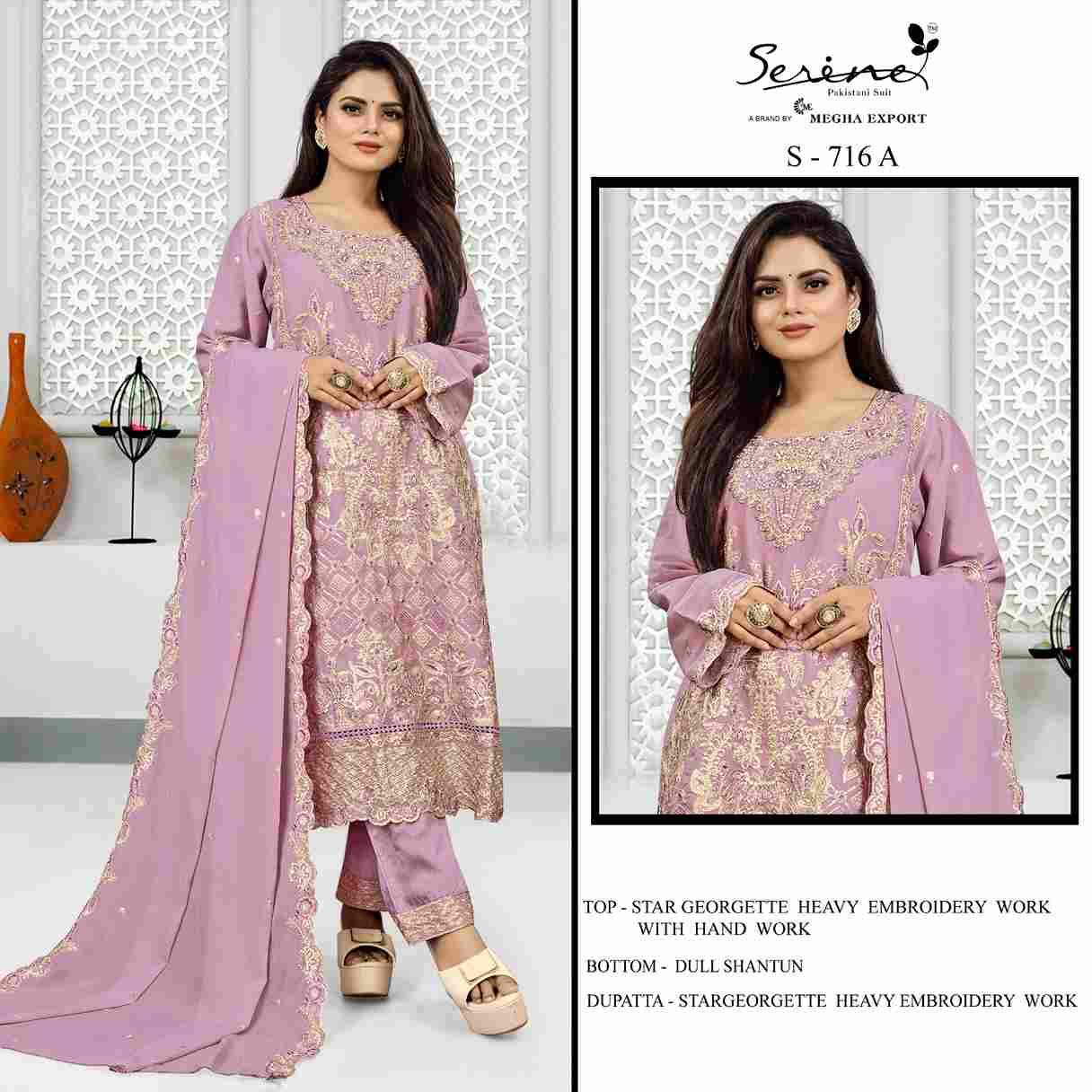 Serene Hit Design S-716 Colours By Serene S-716-A To S-716-D Series Designer Pakistani Suits Beautiful Fancy Colorful Stylish Party Wear & Occasional Wear Georgette Embroidered Dresses At Wholesale Price