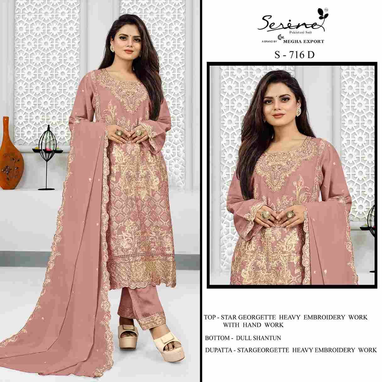 Serene Hit Design S-716 Colours By Serene S-716-A To S-716-D Series Designer Pakistani Suits Beautiful Fancy Colorful Stylish Party Wear & Occasional Wear Georgette Embroidered Dresses At Wholesale Price