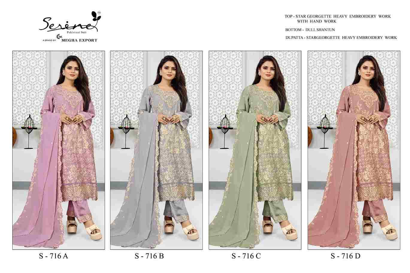 Serene Hit Design S-716 Colours By Serene S-716-A To S-716-D Series Designer Pakistani Suits Beautiful Fancy Colorful Stylish Party Wear & Occasional Wear Georgette Embroidered Dresses At Wholesale Price