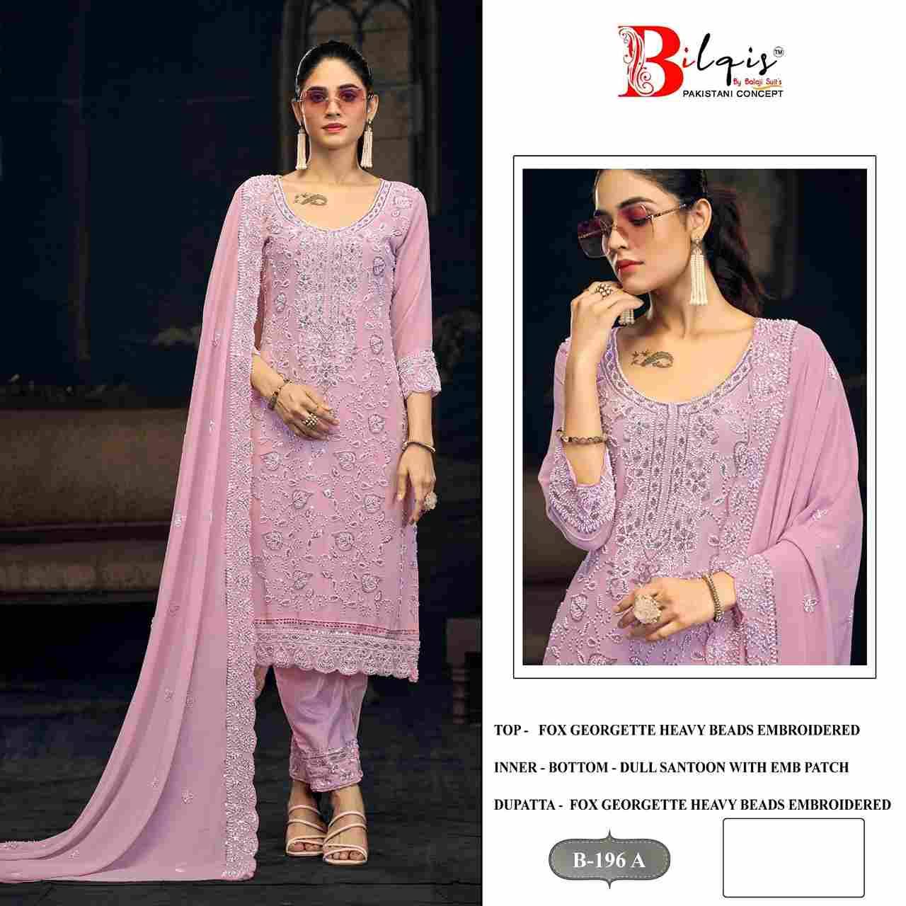Bilqis 196 Colours By Bilqis 196-A To 196-D Series Beautiful Pakistani Suits Stylish Fancy Colorful Party Wear & Occasional Wear Faux Georgette Embroidery Dresses At Wholesale Price