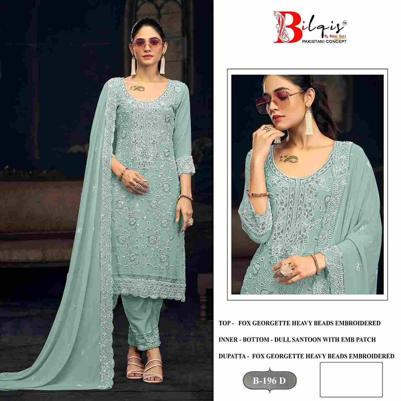Bilqis 196 Colours By Bilqis 196-A To 196-D Series Beautiful Pakistani Suits Stylish Fancy Colorful Party Wear & Occasional Wear Faux Georgette Embroidery Dresses At Wholesale Price