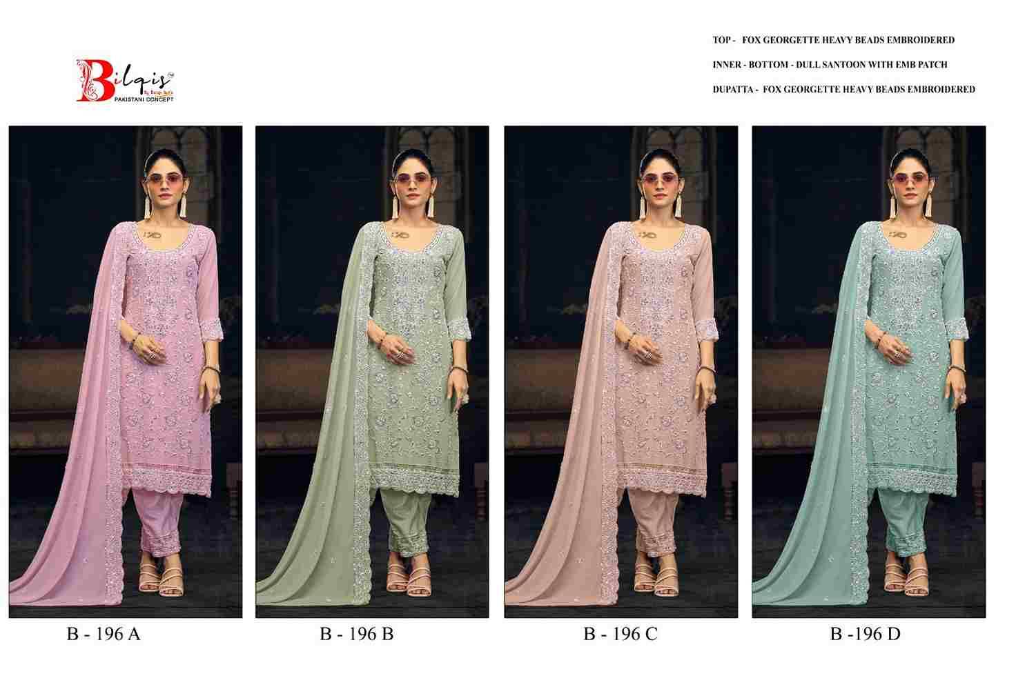 Bilqis 196 Colours By Bilqis 196-A To 196-D Series Beautiful Pakistani Suits Stylish Fancy Colorful Party Wear & Occasional Wear Faux Georgette Embroidery Dresses At Wholesale Price