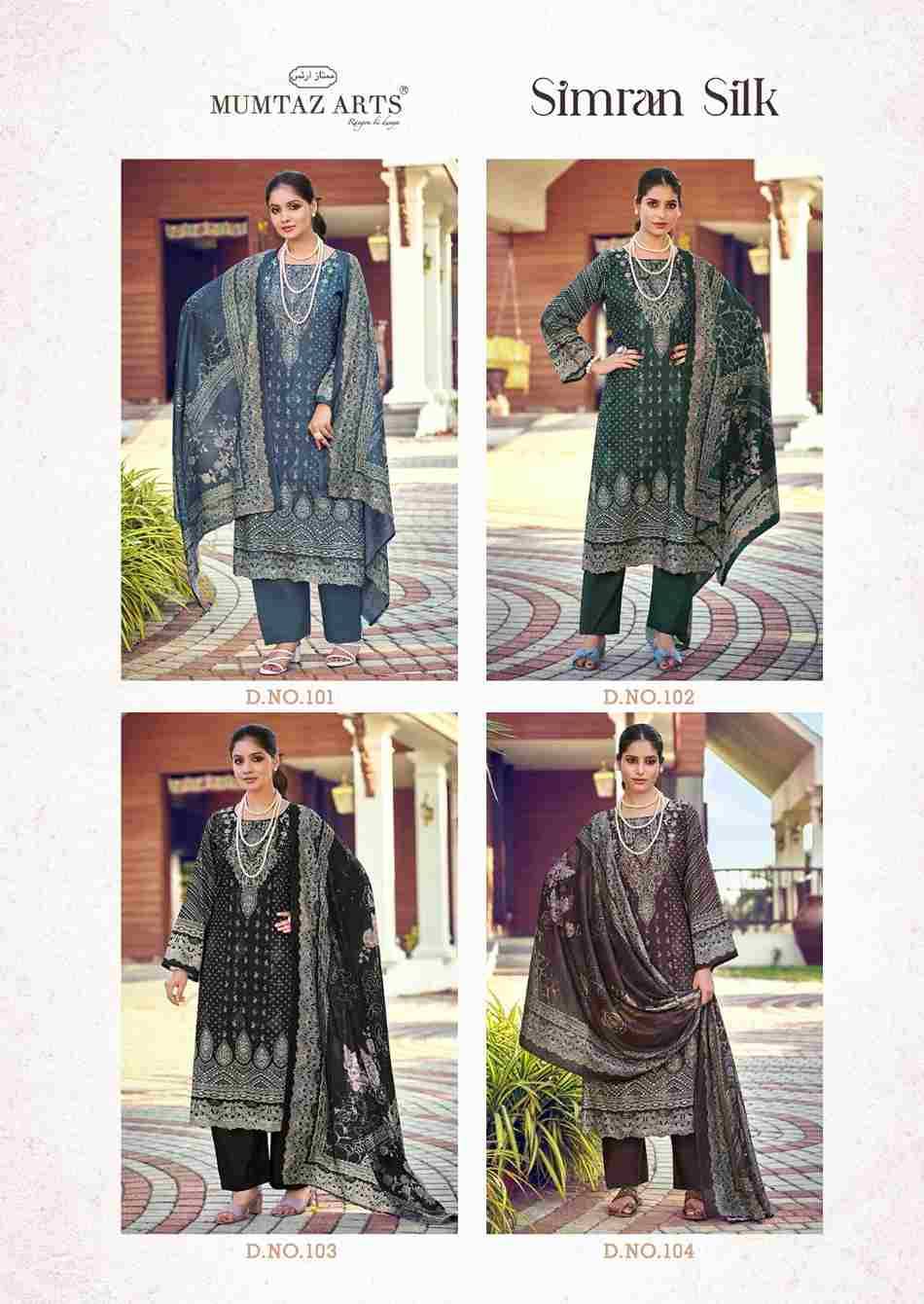 Simran Silk By Mumtaz Arts 101 To 104 Series Designer Festive Suits Collection Beautiful Stylish Fancy Colorful Party Wear & Occasional Wear Pure Jam Satin Dresses At Wholesale Price
