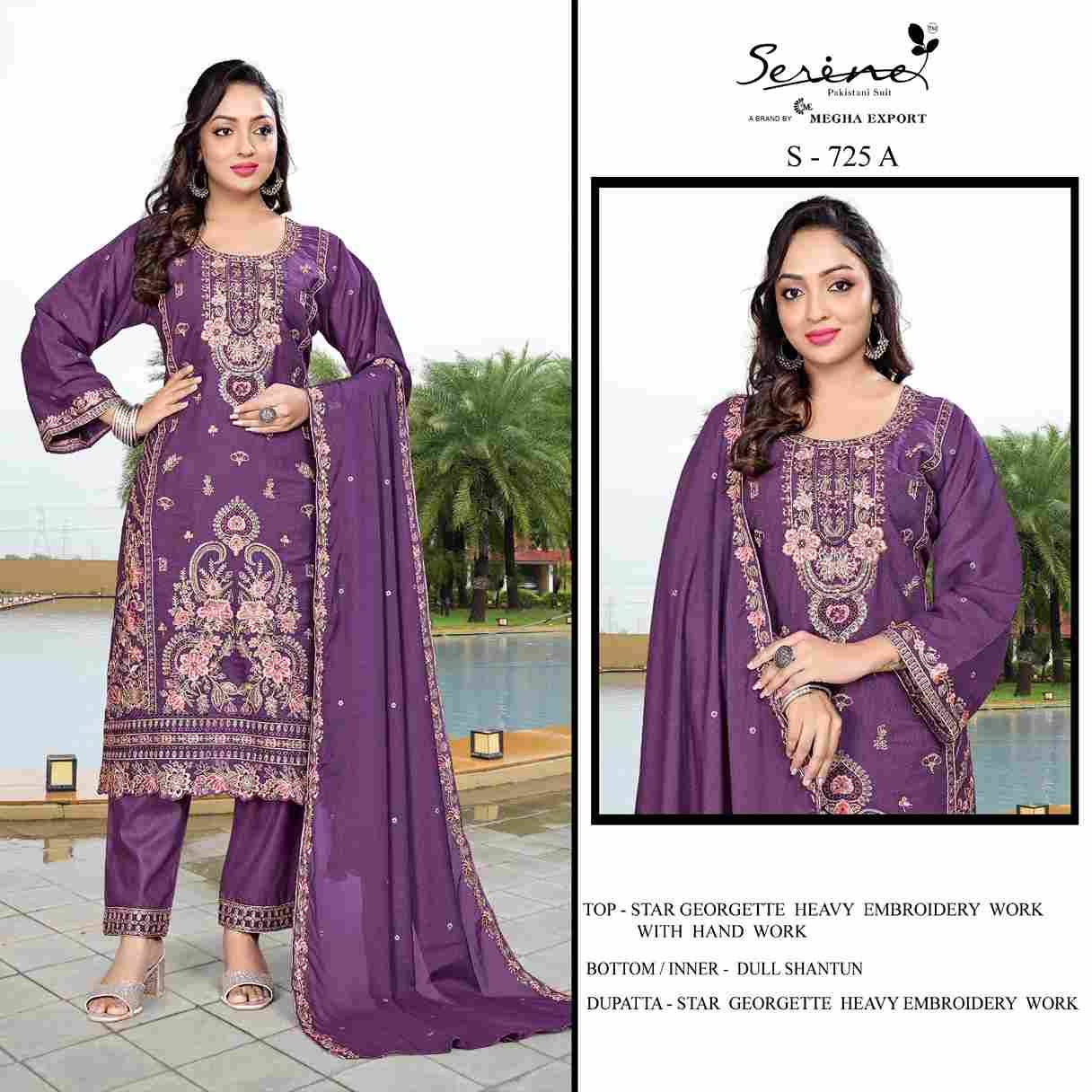 Serene Hit Design S-725 Colours By Serene S-725-A To S-725-D Series Designer Pakistani Suits Beautiful Fancy Colorful Stylish Party Wear & Occasional Wear Georgette Embroidered Dresses At Wholesale Price