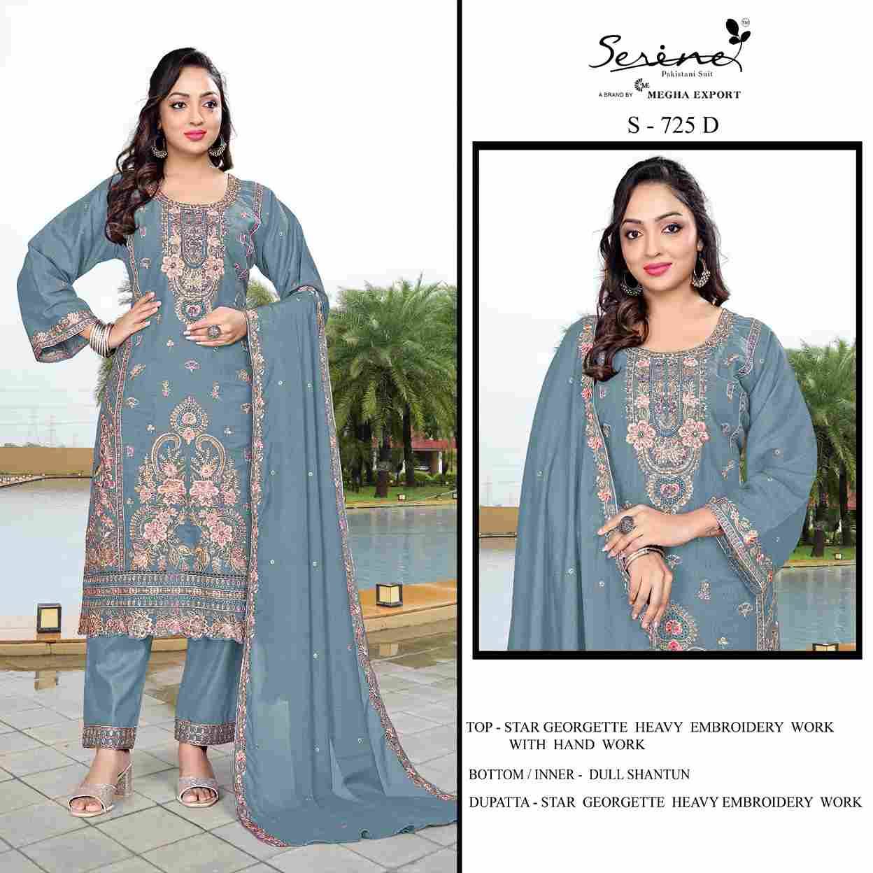 Serene Hit Design S-725 Colours By Serene S-725-A To S-725-D Series Designer Pakistani Suits Beautiful Fancy Colorful Stylish Party Wear & Occasional Wear Georgette Embroidered Dresses At Wholesale Price