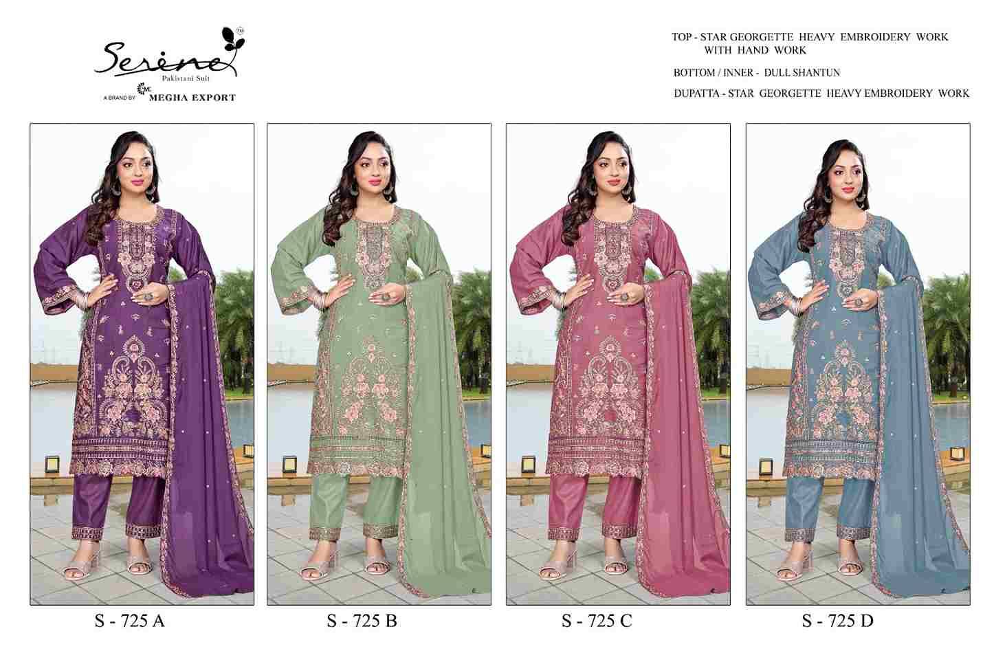Serene Hit Design S-725 Colours By Serene S-725-A To S-725-D Series Designer Pakistani Suits Beautiful Fancy Colorful Stylish Party Wear & Occasional Wear Georgette Embroidered Dresses At Wholesale Price
