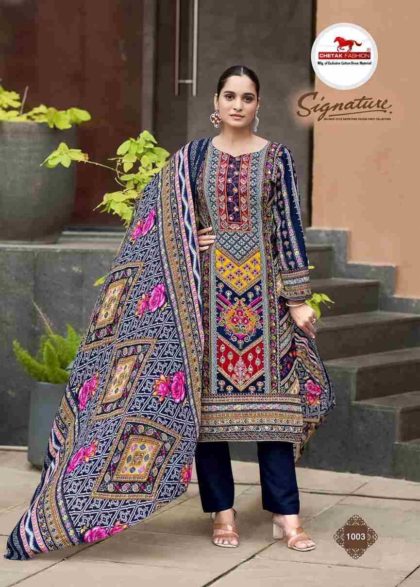 Signature Vol-1 By Chetak Fashion 1001 To 1008 Series Beautiful Festive Suits Colorful Stylish Fancy Casual Wear & Ethnic Wear Viscose Cotton Print Dresses At Wholesale Price