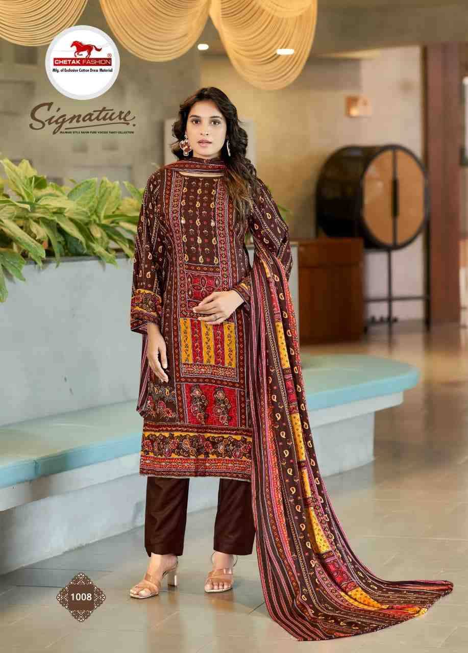 Signature Vol-1 By Chetak Fashion 1001 To 1008 Series Beautiful Festive Suits Colorful Stylish Fancy Casual Wear & Ethnic Wear Viscose Cotton Print Dresses At Wholesale Price