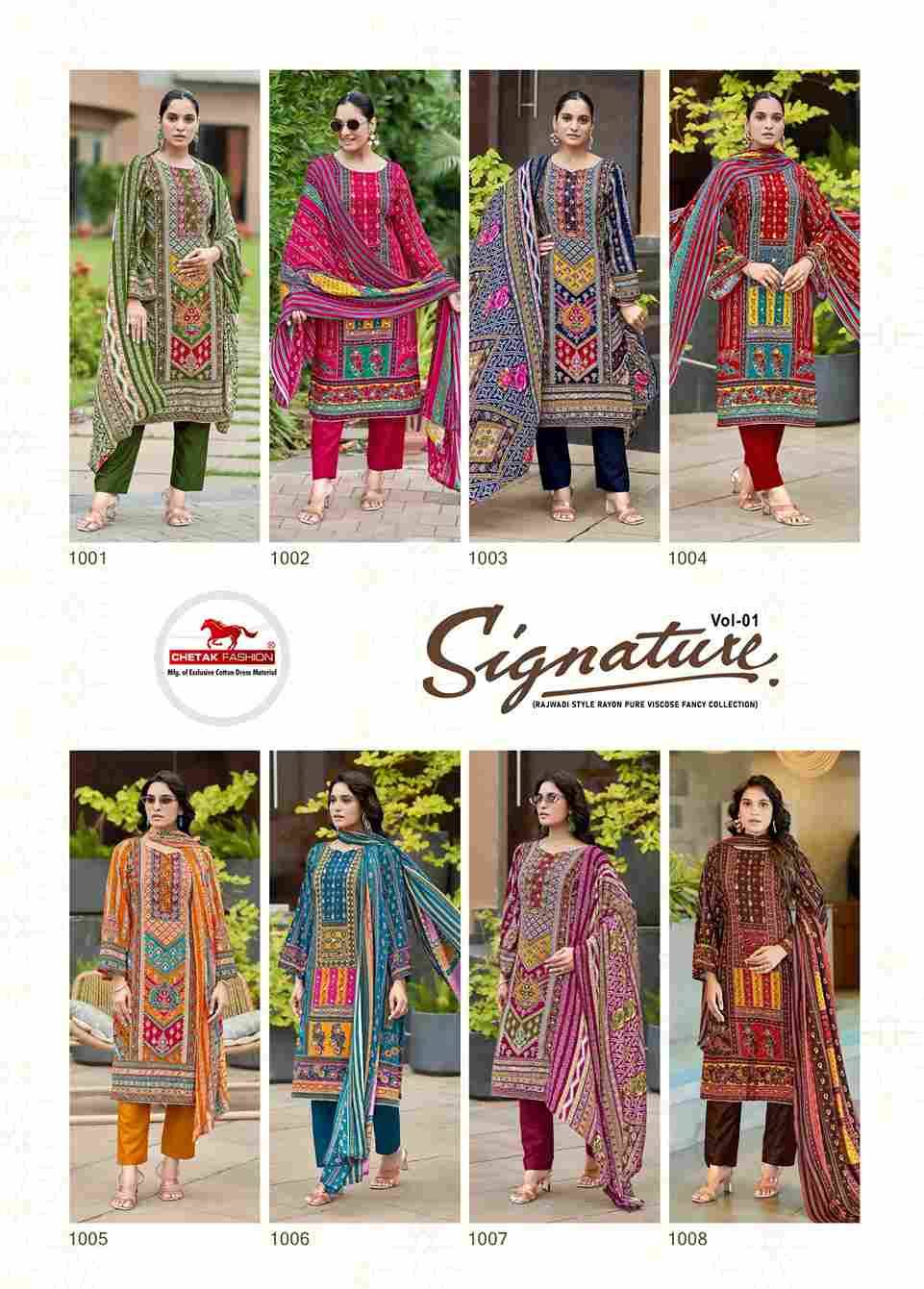 Signature Vol-1 By Chetak Fashion 1001 To 1008 Series Beautiful Festive Suits Colorful Stylish Fancy Casual Wear & Ethnic Wear Viscose Cotton Print Dresses At Wholesale Price