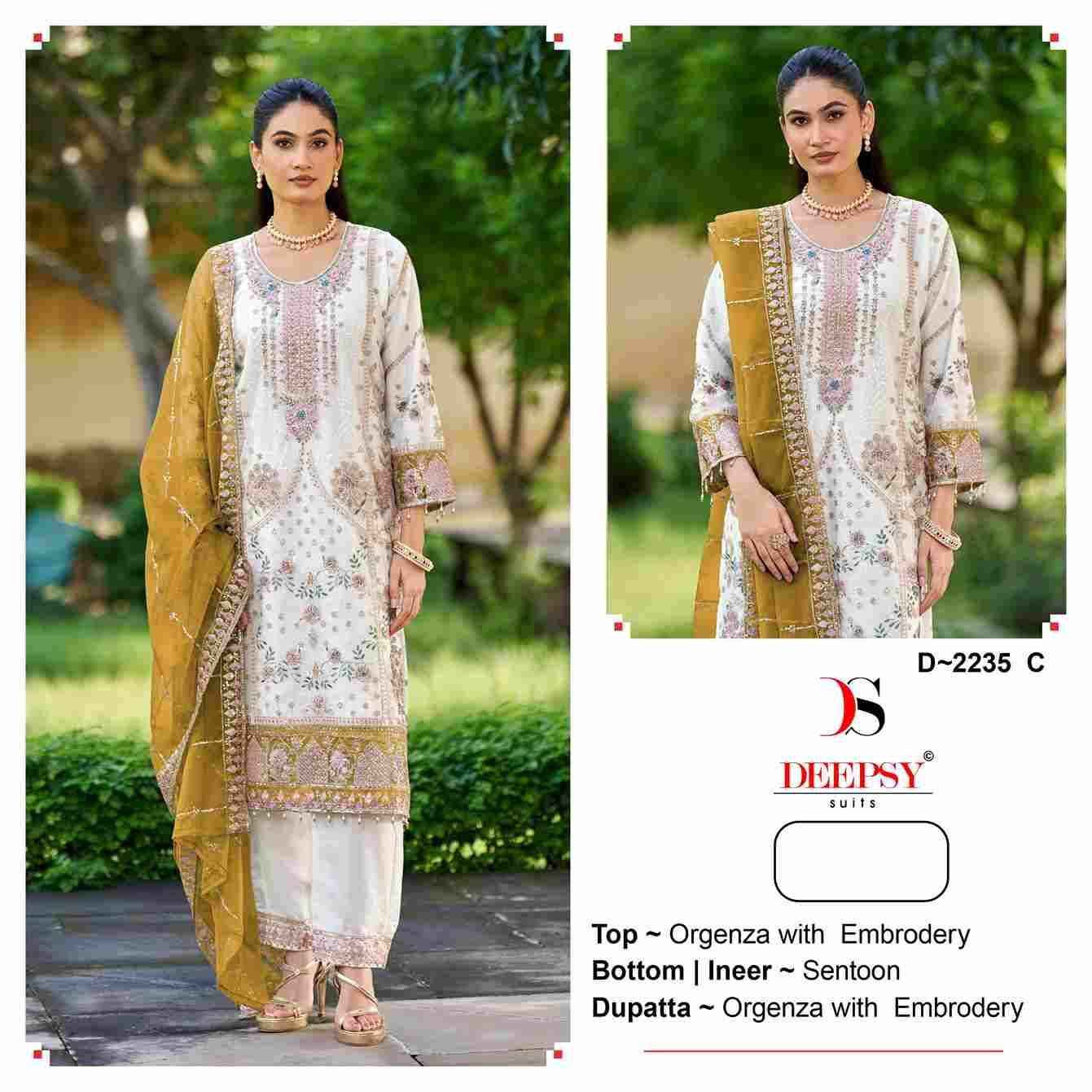 Deepsy Hit Design 2235 Colours By Deepsy Suits 2235-A To 2235-D Series Beautiful Pakistani Suits Colorful Stylish Fancy Casual Wear & Ethnic Wear Organza With Embroidered Dresses At Wholesale Price