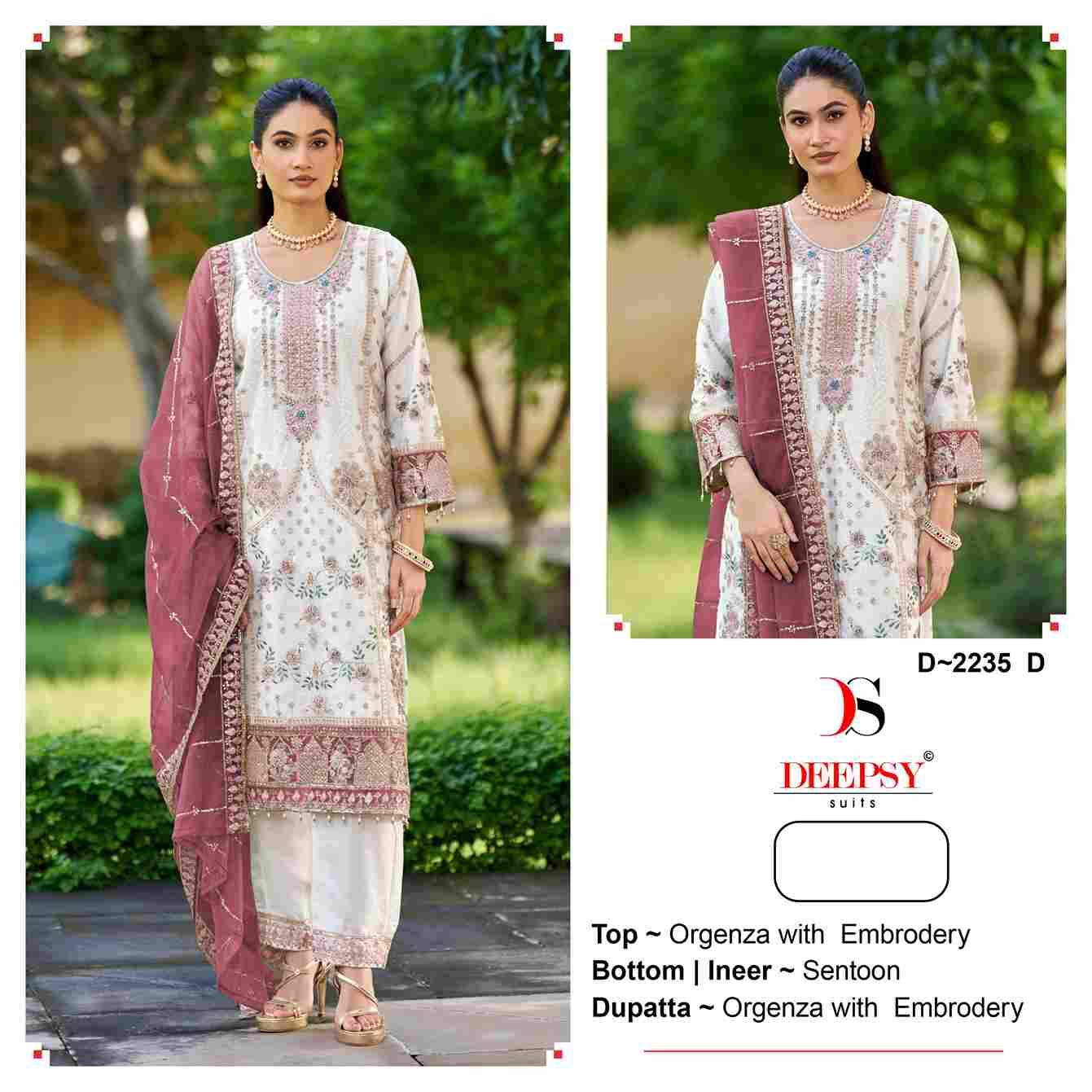 Deepsy Hit Design 2235 Colours By Deepsy Suits 2235-A To 2235-D Series Beautiful Pakistani Suits Colorful Stylish Fancy Casual Wear & Ethnic Wear Organza With Embroidered Dresses At Wholesale Price