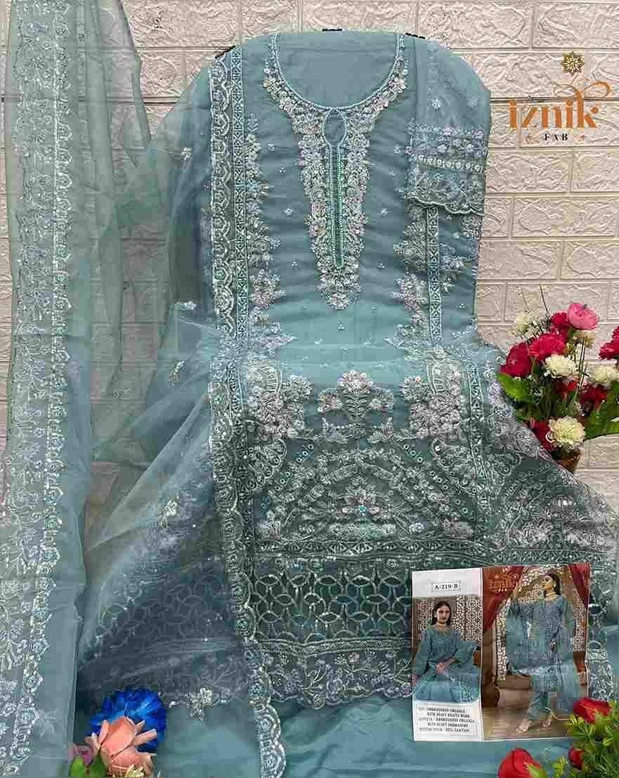 Iznik 219 Colours By Iznik Fab 219-A To 219-D Series Designer Pakistani Suits Beautiful Stylish Fancy Colorful Party Wear & Occasional Wear Organza With Embroidery Dresses At Wholesale Price