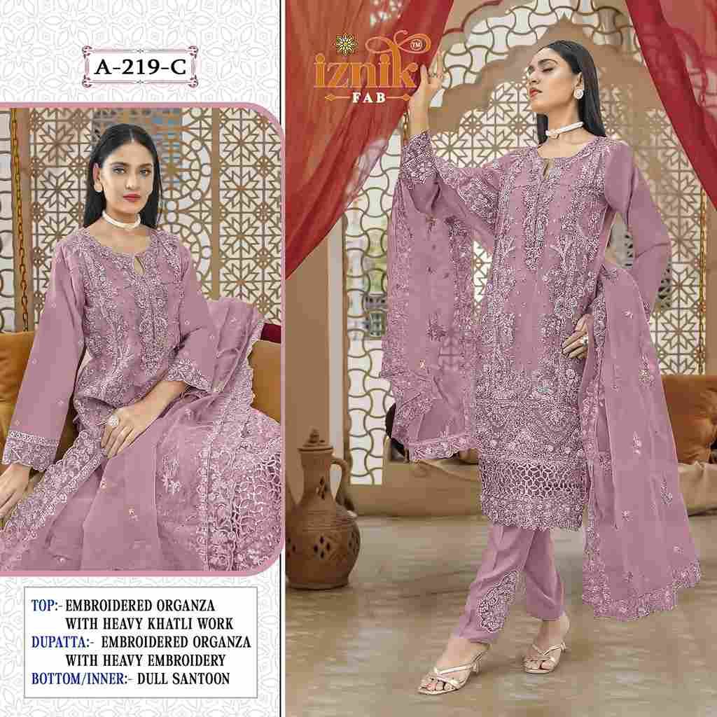 Iznik 219 Colours By Iznik Fab 219-A To 219-D Series Designer Pakistani Suits Beautiful Stylish Fancy Colorful Party Wear & Occasional Wear Organza With Embroidery Dresses At Wholesale Price