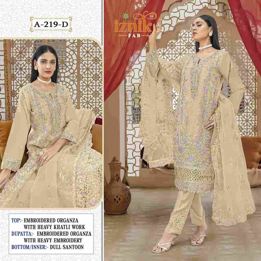 Iznik 219 Colours By Iznik Fab 219-A To 219-D Series Designer Pakistani Suits Beautiful Stylish Fancy Colorful Party Wear & Occasional Wear Organza With Embroidery Dresses At Wholesale Price