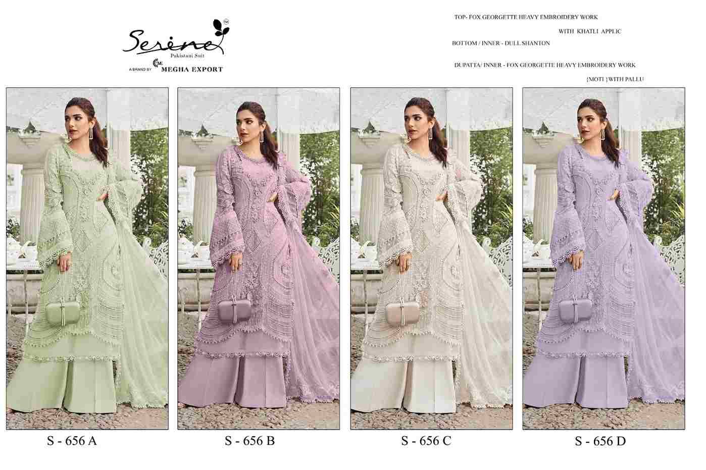 Serene Hit Design S-656 Colours By Serene S-656-A To S-656-D Series Designer Pakistani Suits Beautiful Fancy Colorful Stylish Party Wear & Occasional Wear Faux Georgette Embroidered Dresses At Wholesale Price